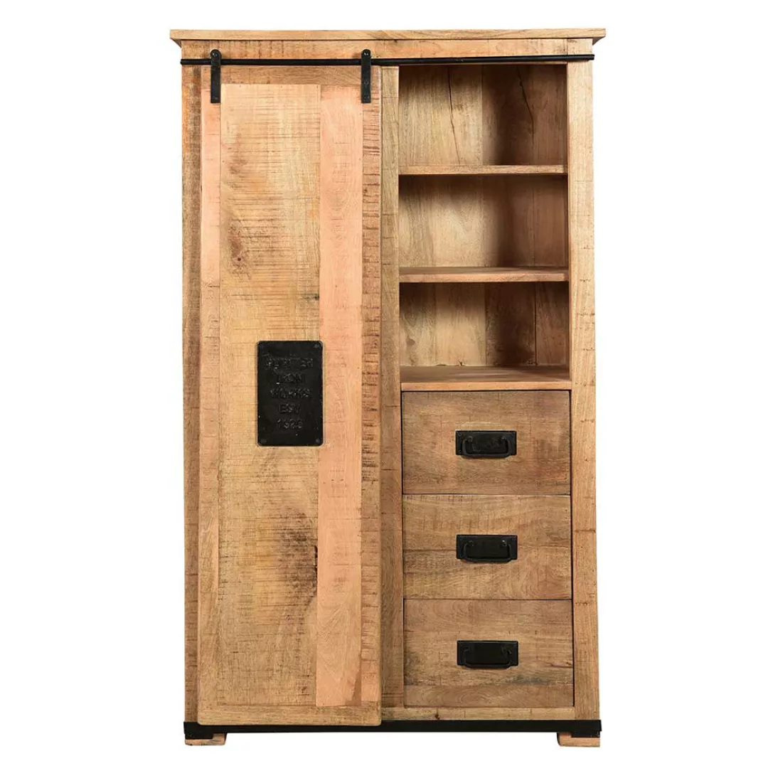 Schiebetür Schrank aus Mangobaum Massivholz Industry und Loft Stil günstig online kaufen