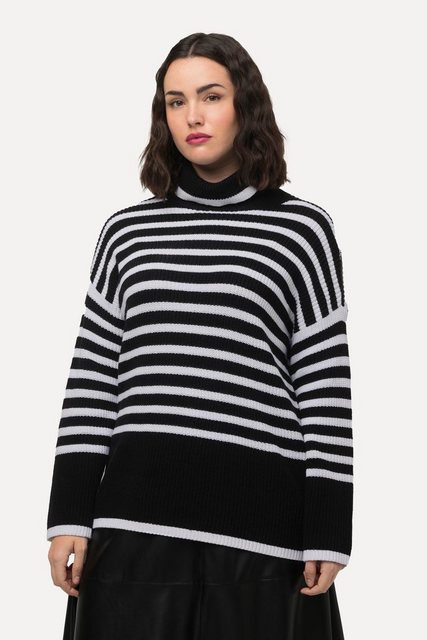 Ulla Popken Strickpullover Pullover Streifen Rippstrick Rollkragen Langarm günstig online kaufen