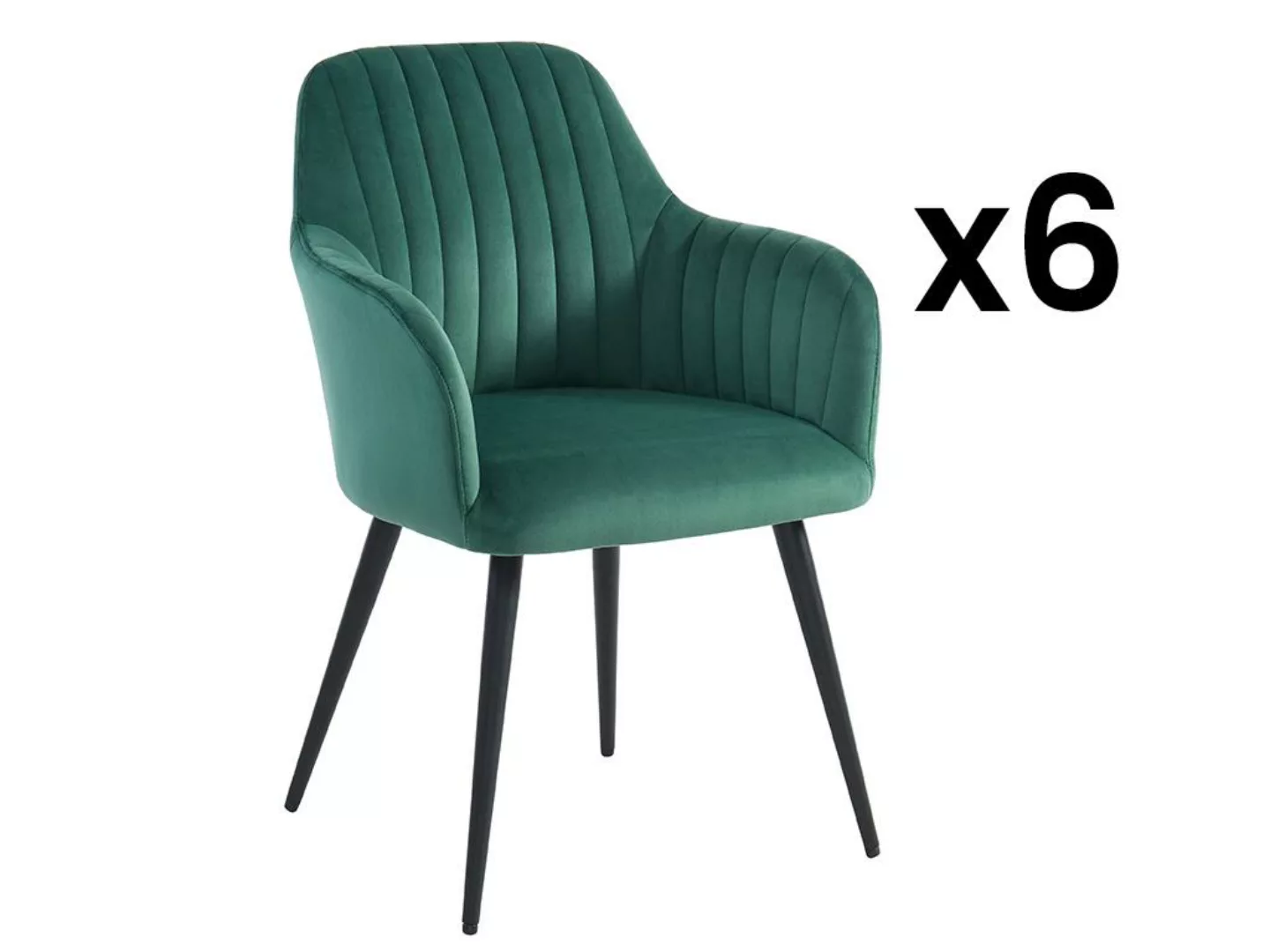 Stuhl mit Armlehnen 6er-Set - Samt & Metall schwarz - Grün - ELEANA günstig online kaufen