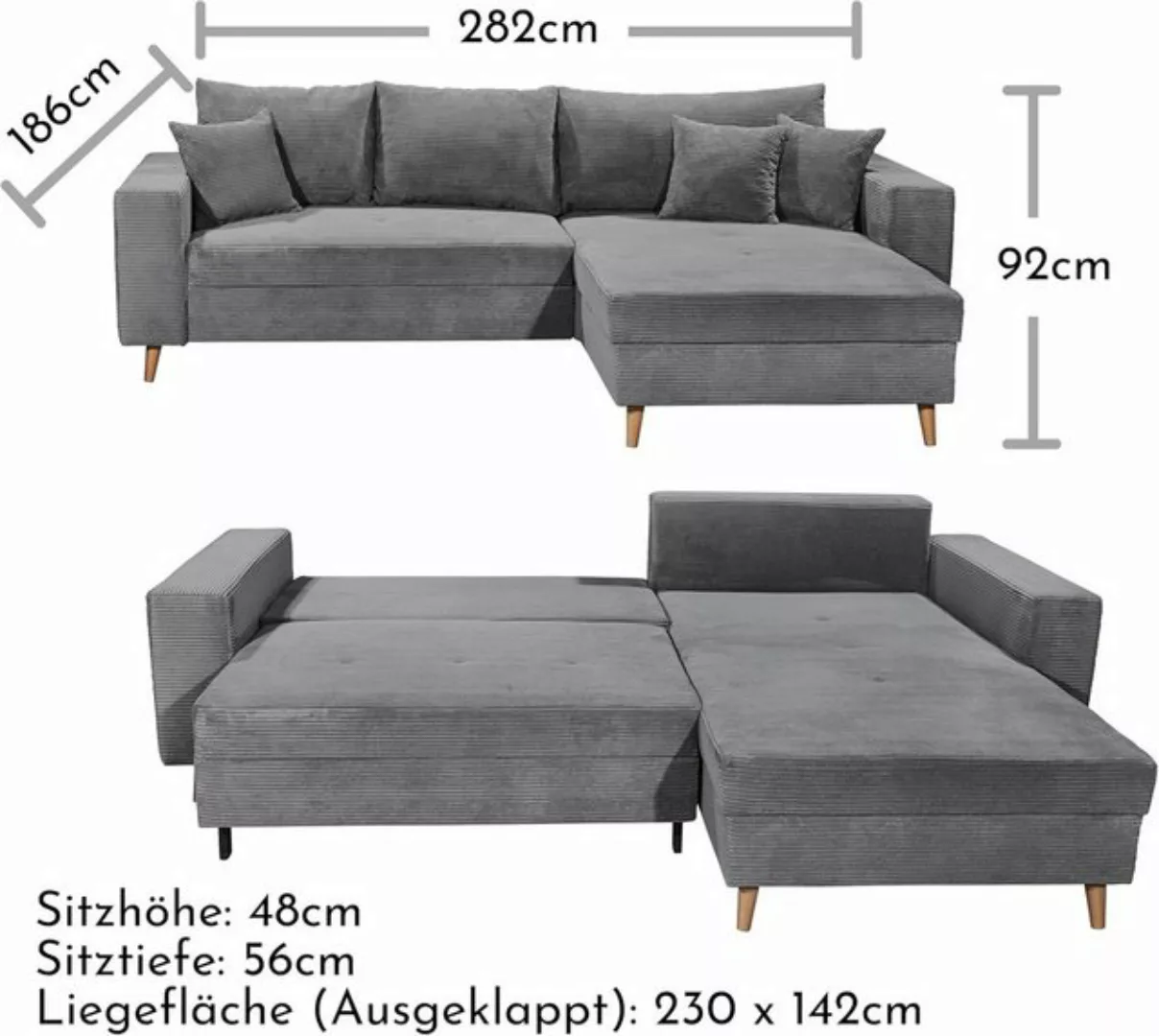 Black Red White Ecksofa ash" - 282x92x186 (BxHxT) günstig online kaufen