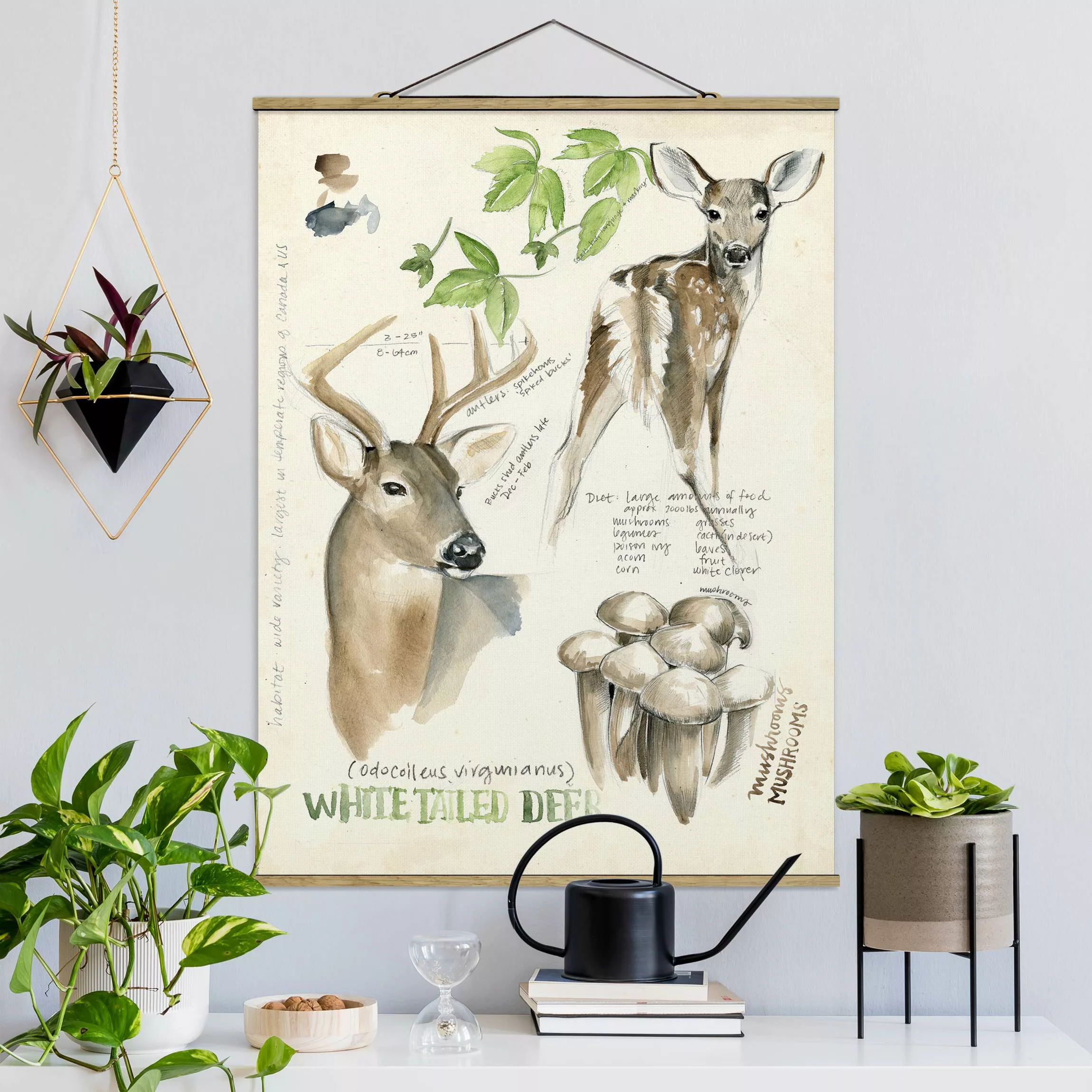 Stoffbild Tiere mit Posterleisten - Hochformat Wildnis Journal - Hirsch günstig online kaufen