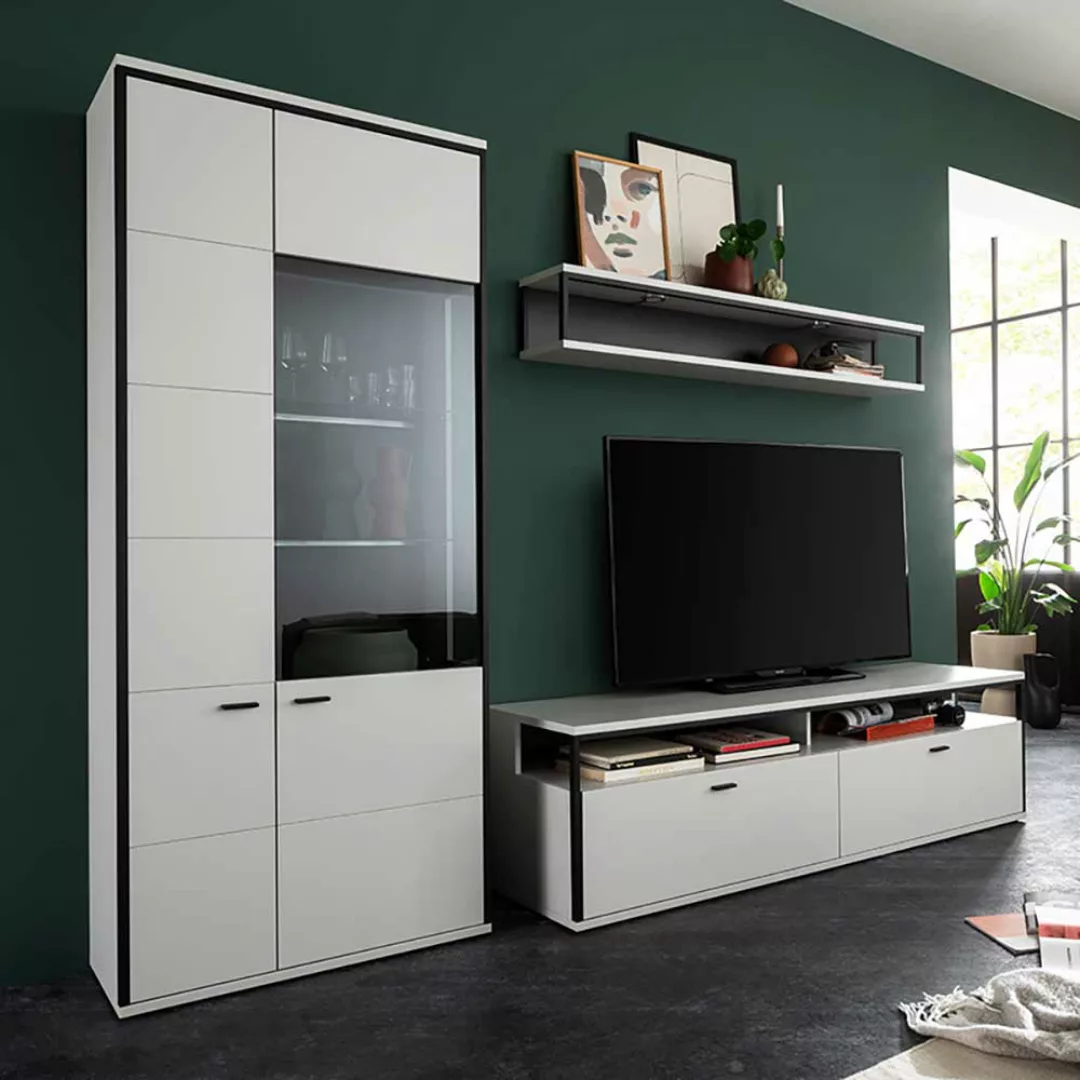 Weiße Design Wohnwand 199 cm hoch melaminbeschichtet (dreiteilig) günstig online kaufen