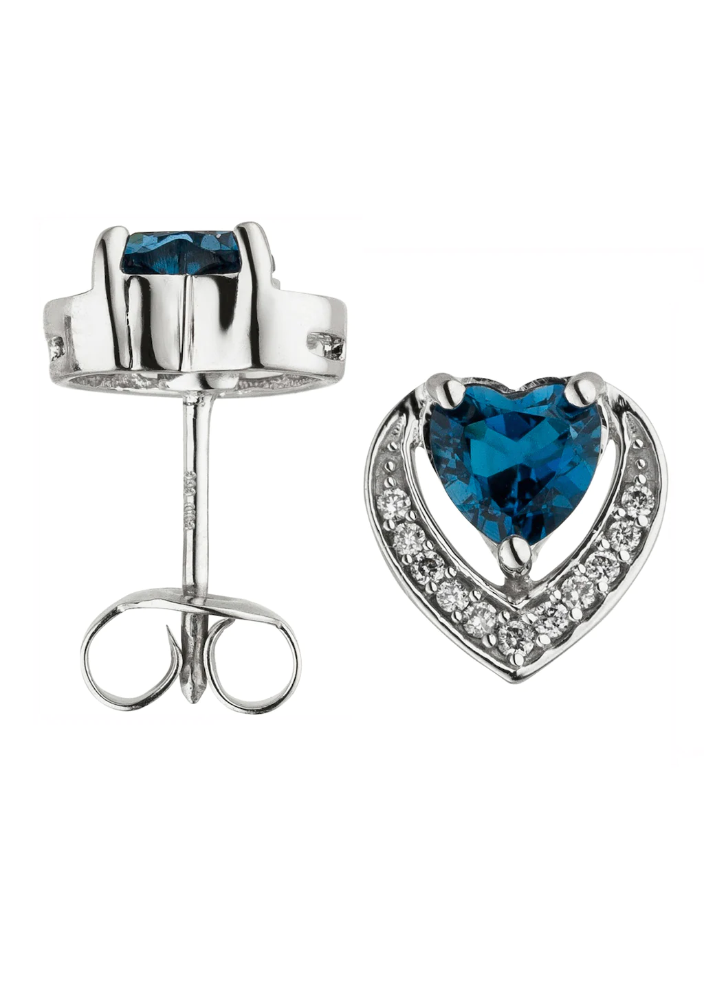 JOBO Paar Ohrstecker "Herz-Ohrringe mit Blautopas und 22 Diamanten", 585 We günstig online kaufen