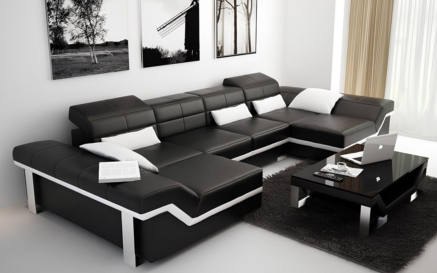 Xlmoebel Ecksofa Ledersofa mit USB-Anschluss in modernem Design und Wohnlan günstig online kaufen