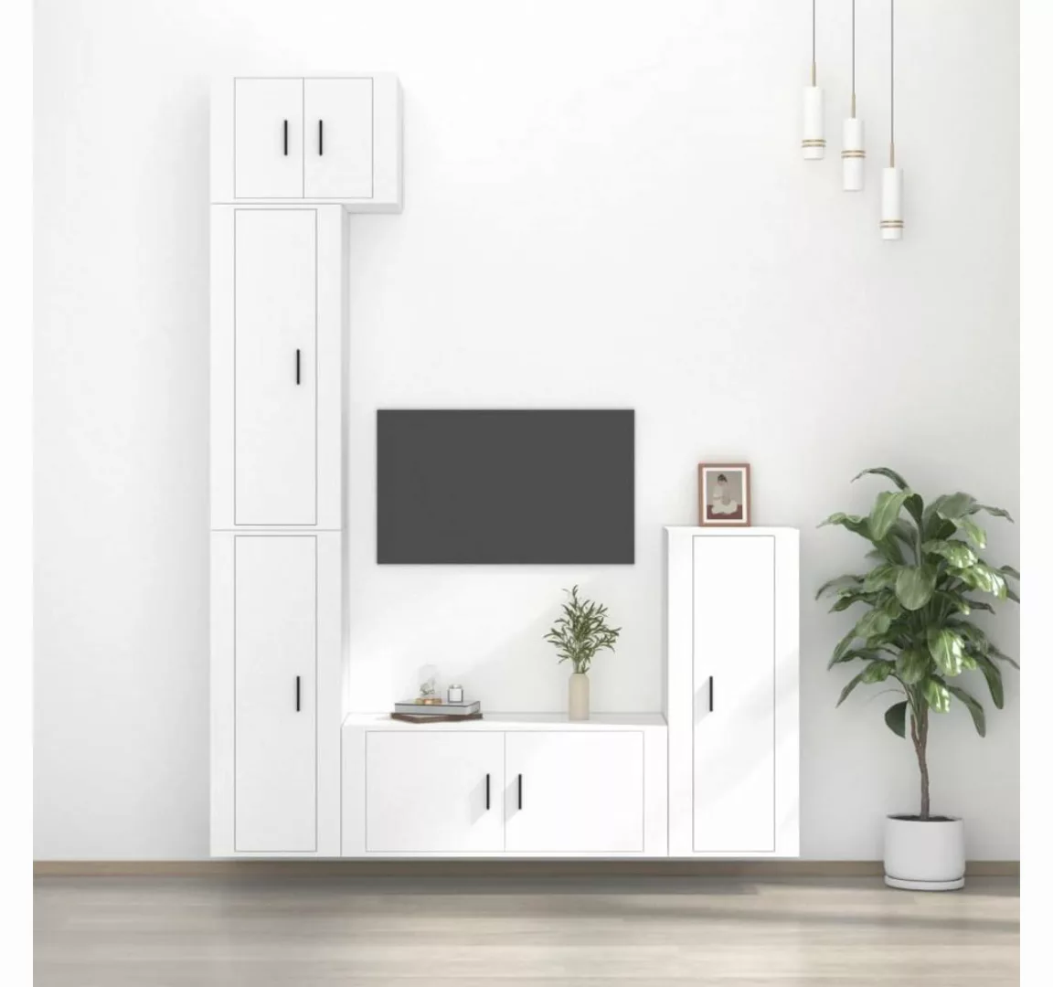 furnicato TV-Schrank 5-tlg. TV-Schrank-Set Weiß Holzwerkstoff (5-St) günstig online kaufen