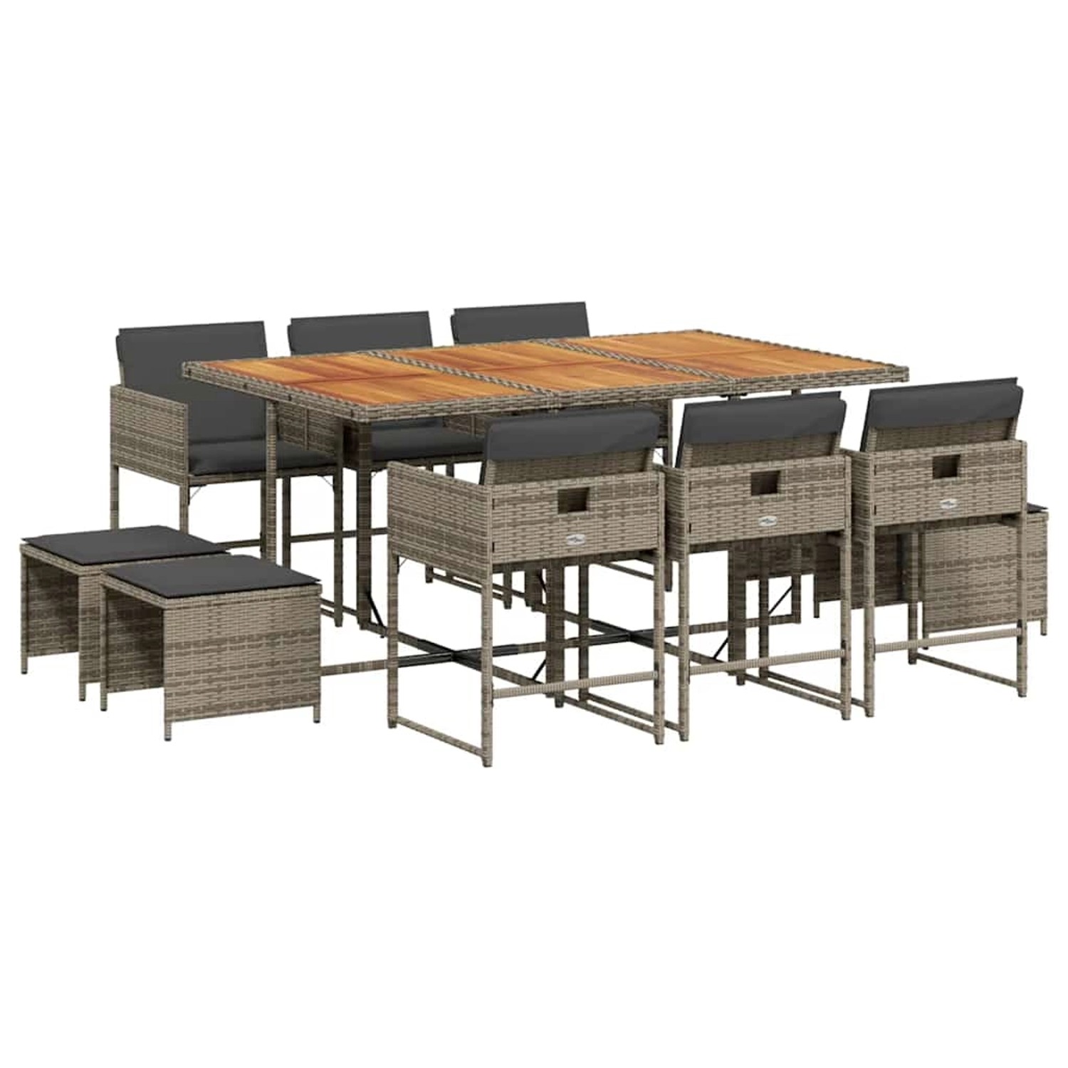vidaXL 11-Tlg Garten-Essgruppe mit Kissen Grau Poly Rattan 3211334 günstig online kaufen