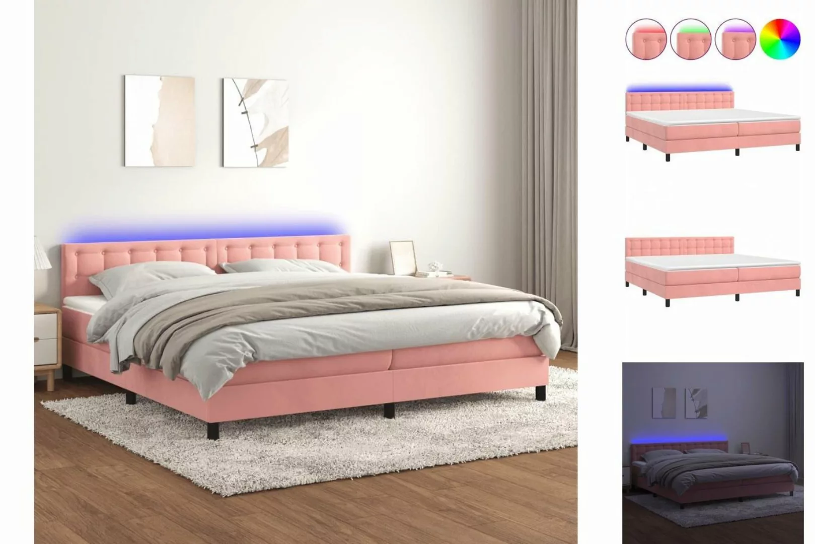 vidaXL Bettgestell Boxspringbett mit Matratze LED Rosa 200x200 cm Samt Bett günstig online kaufen
