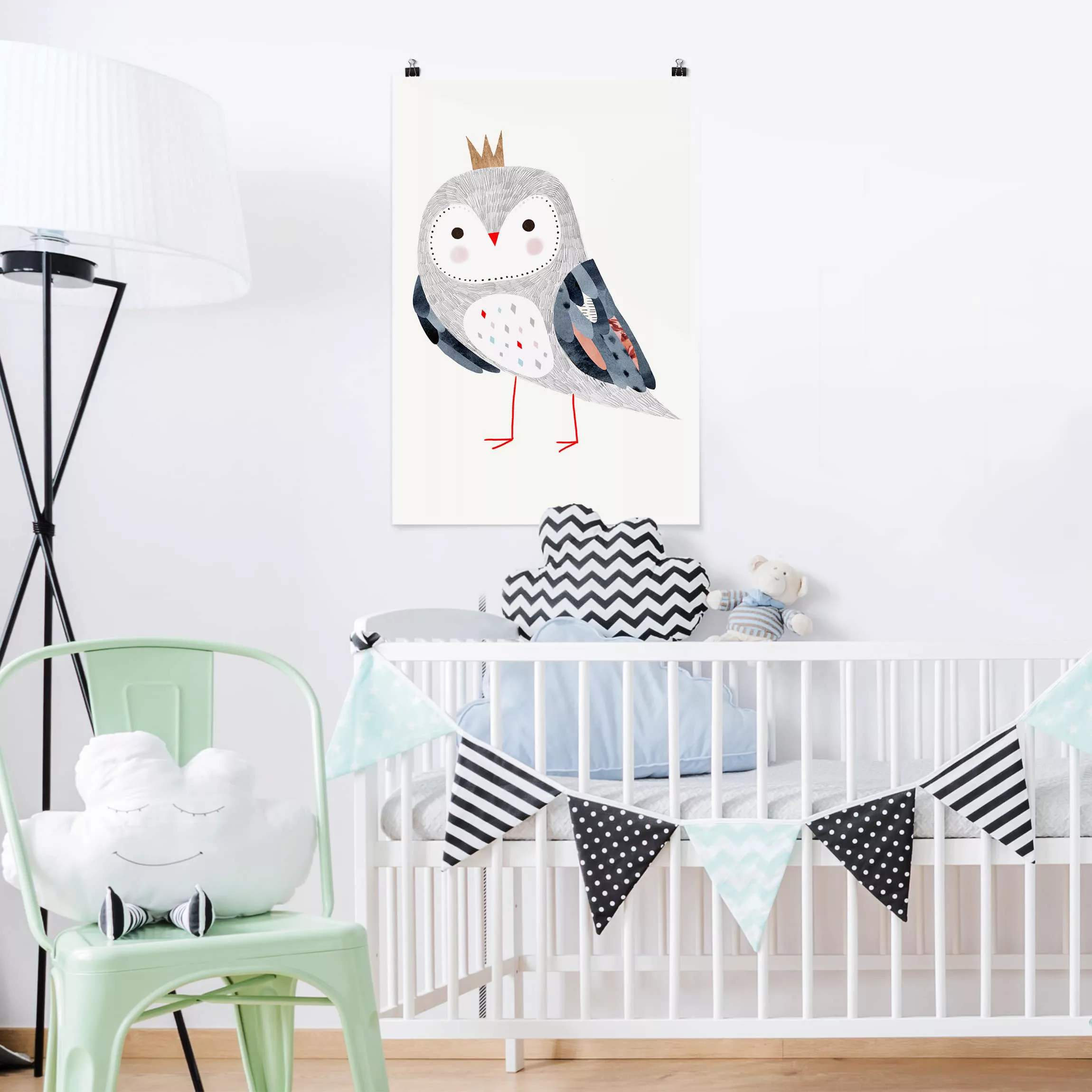 Poster Kinderzimmer - Hochformat Gekrönte Eule Hell günstig online kaufen