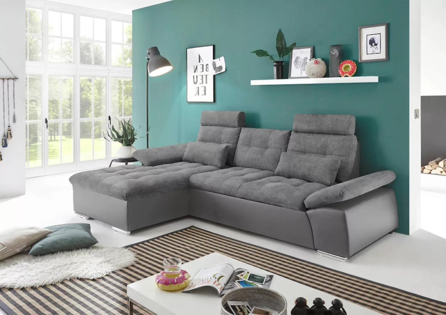 ED EXCITING DESIGN Ecksofa "Jakarta L-Form", mit Bettfunktion, Kopfstützen, günstig online kaufen