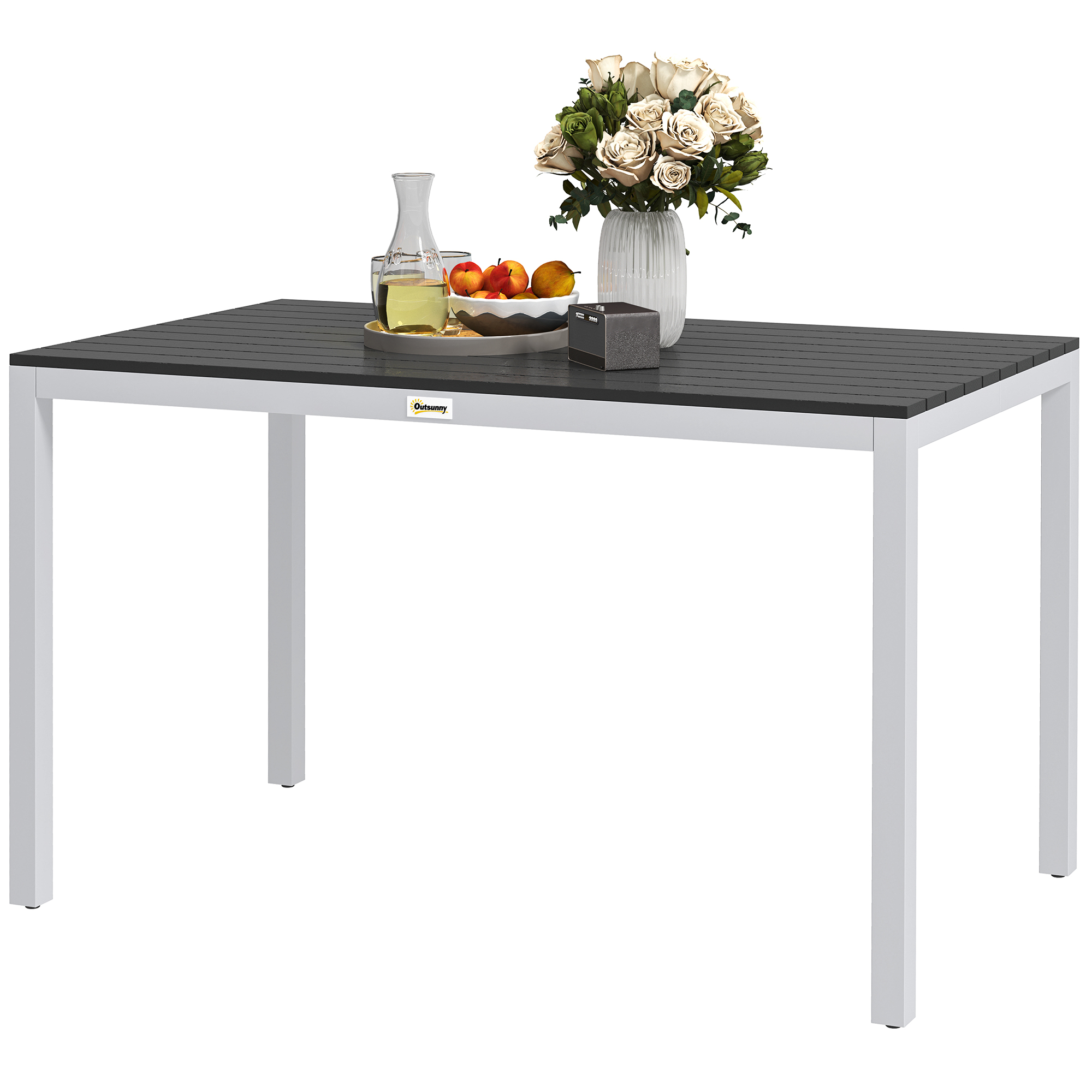 Outsunny Gartentisch Aluminium 120x70 cm Wetterfest Balkontisch mit Holzopt günstig online kaufen