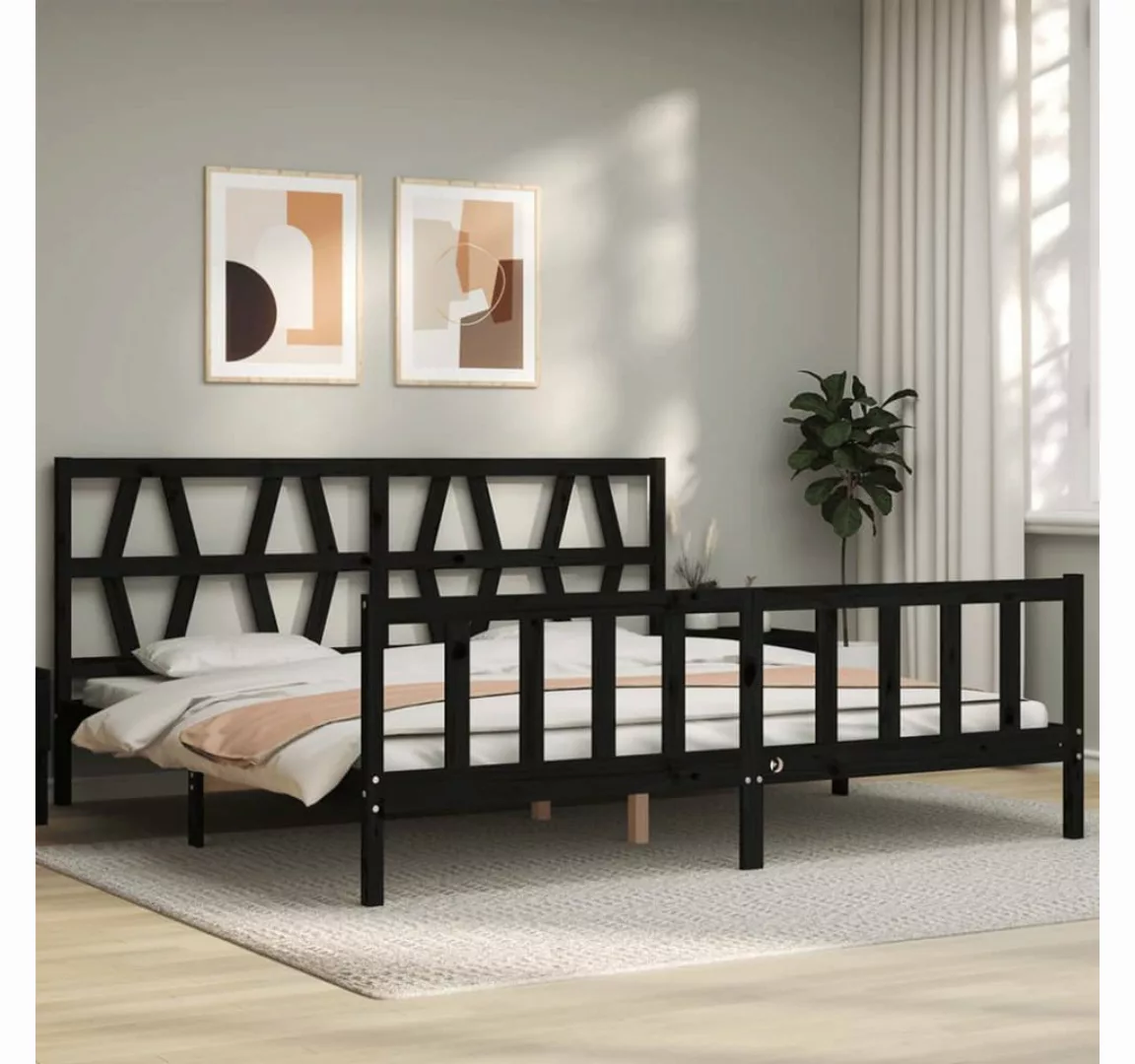 vidaXL Bett Massivholzbett mit Kopfteil Schwarz 200x200 cm günstig online kaufen