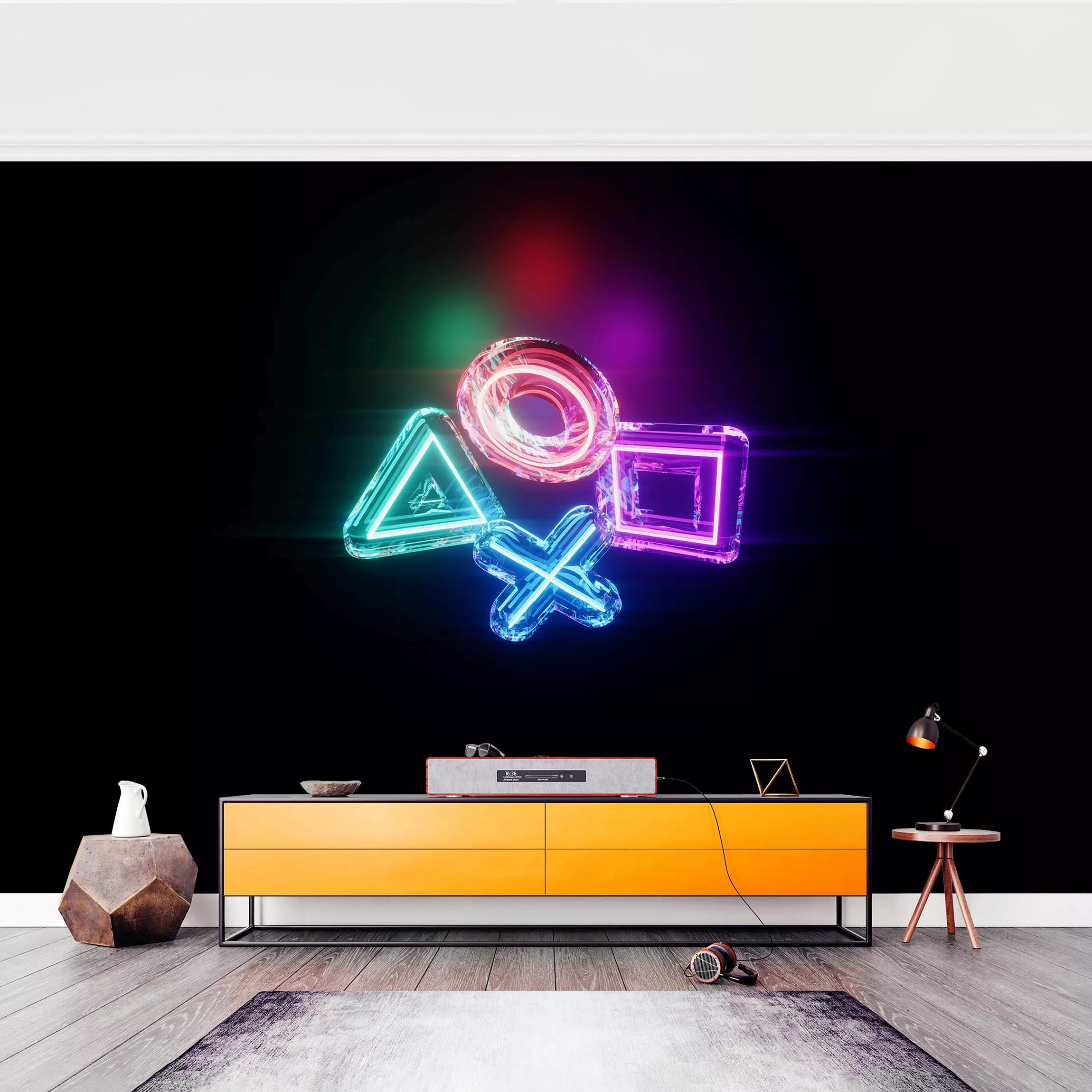 Fototapete Neon Kreis Quadrat Dreieck X günstig online kaufen