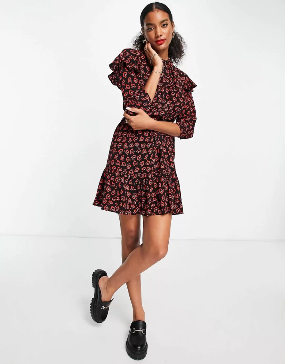 Whistles – Rot geblümtes Mini-Hängerkleid mit schwingendem Saum-Mehrfarbig günstig online kaufen