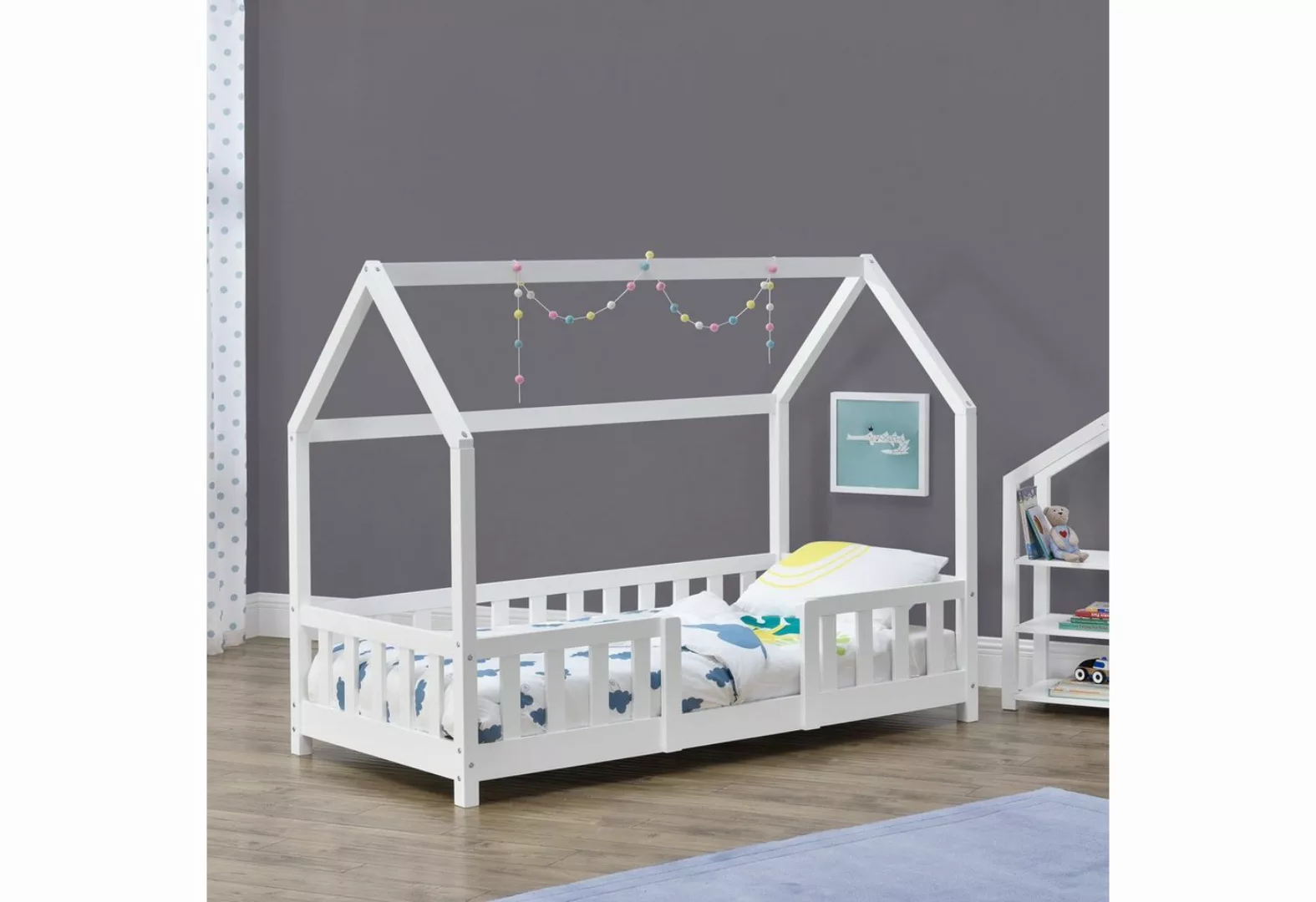 en.casa Kinderbett, »Sisimiut« Haus-Optik mit Rausfallschutz 70x140cm Weiß günstig online kaufen