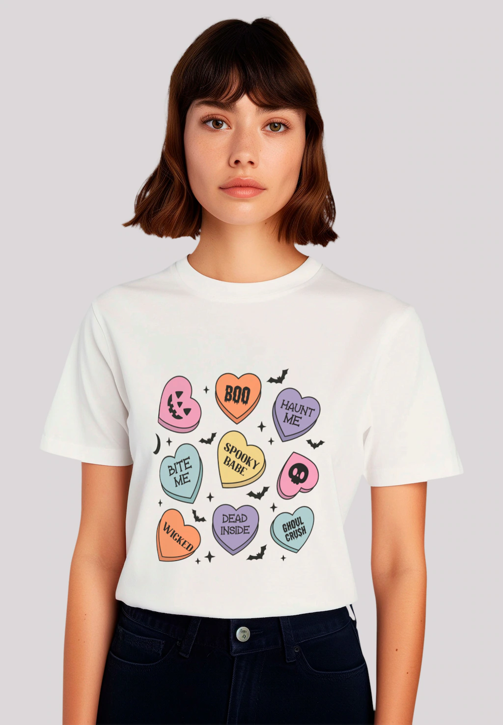 F4NT4STIC T-Shirt "Retro Halloween Heart Candy Bats", Premium Qualität, Uni günstig online kaufen