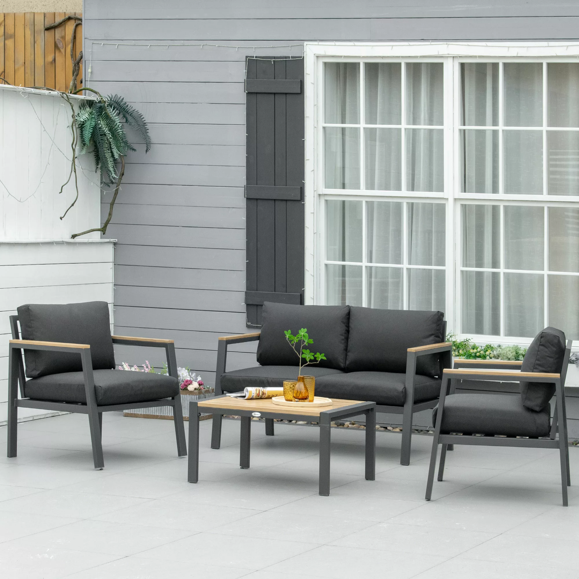 Outsunny Gartenmöbel-Set für 4 Personen  Elegante Aluminium Gartengarnitur günstig online kaufen