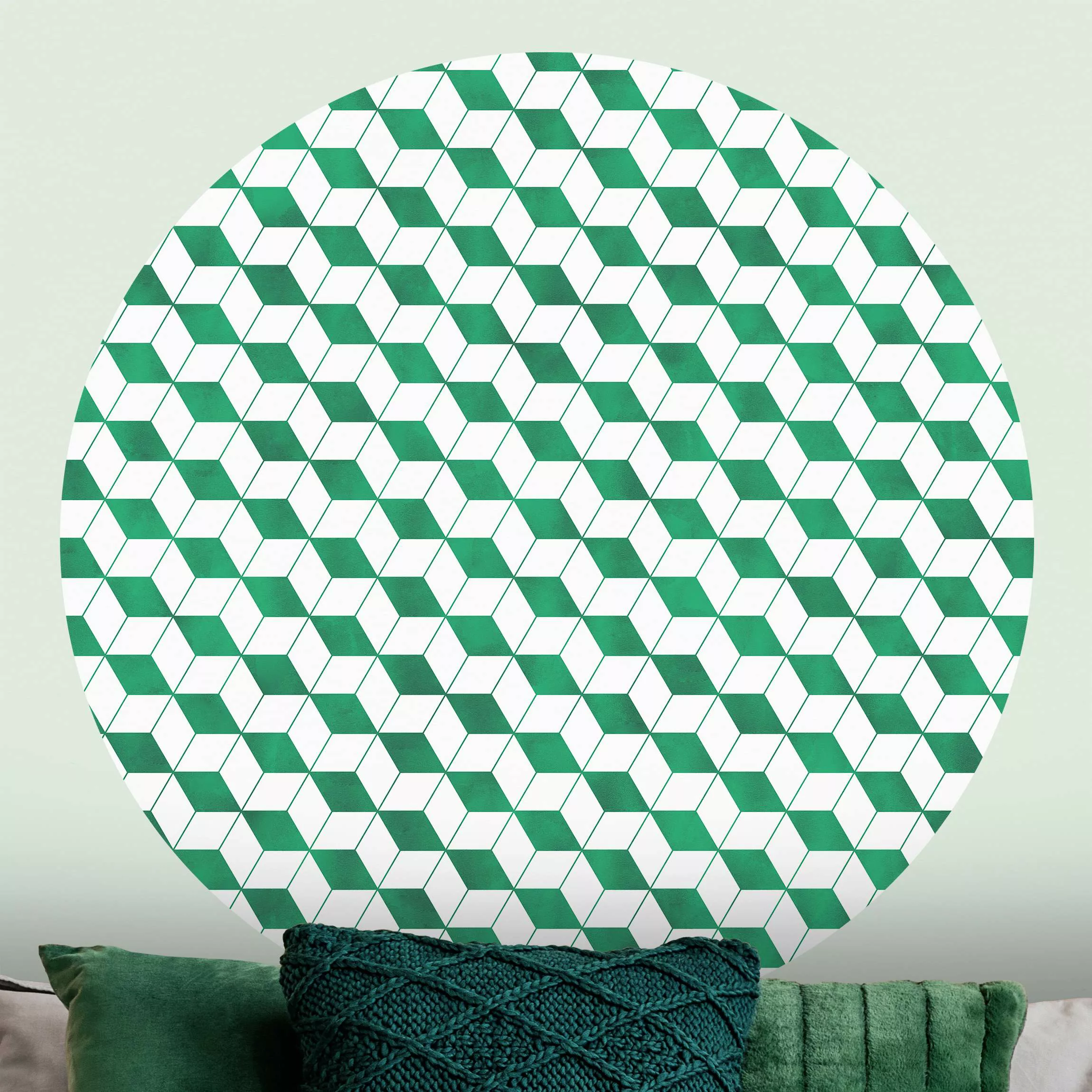 Runde Mustertapete selbstklebend Würfel Muster in 3D günstig online kaufen