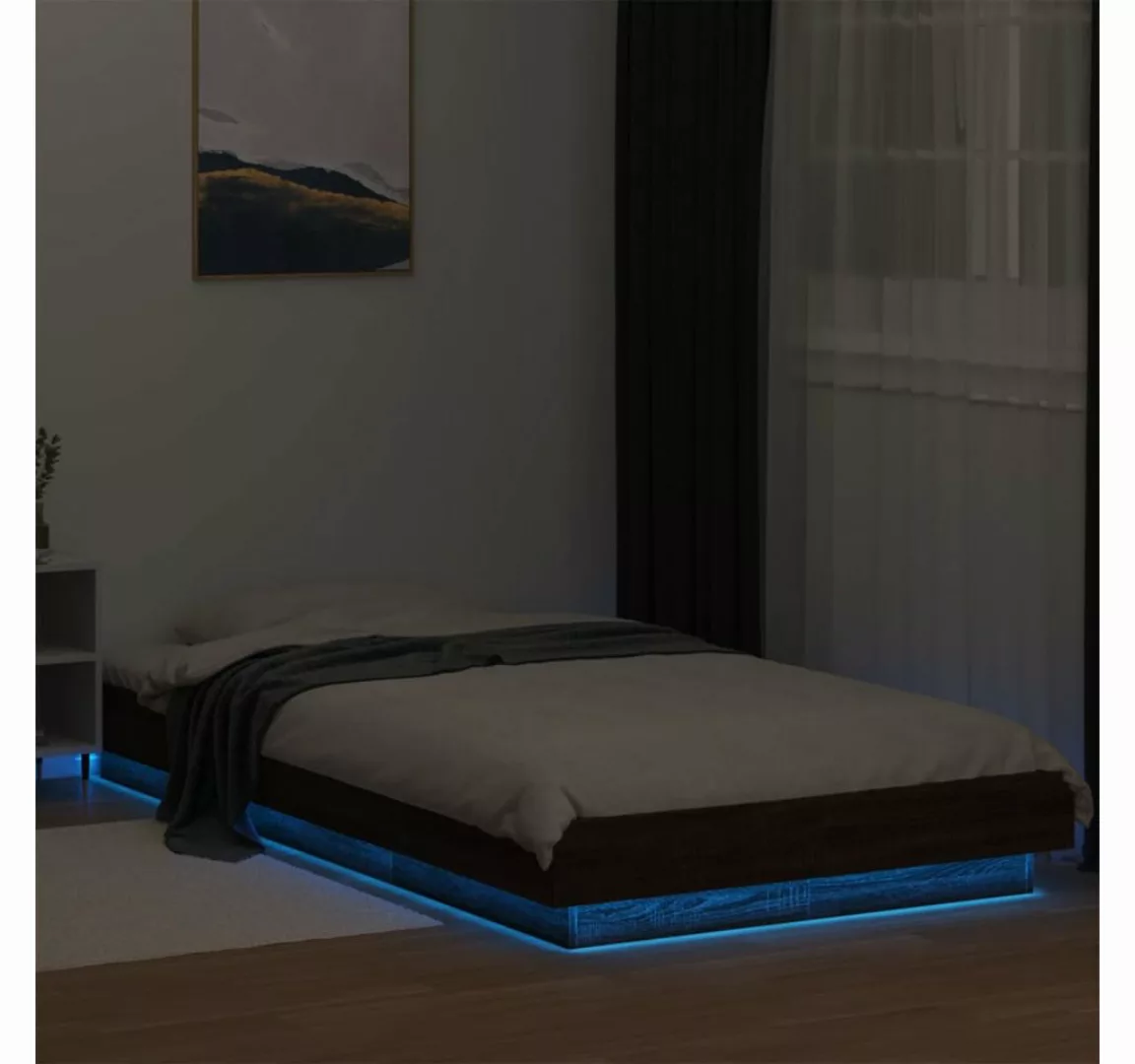 vidaXL Bett Bettgestell mit LED Braun Eichen-Optik 75x190 cm Holzwerkstoff günstig online kaufen