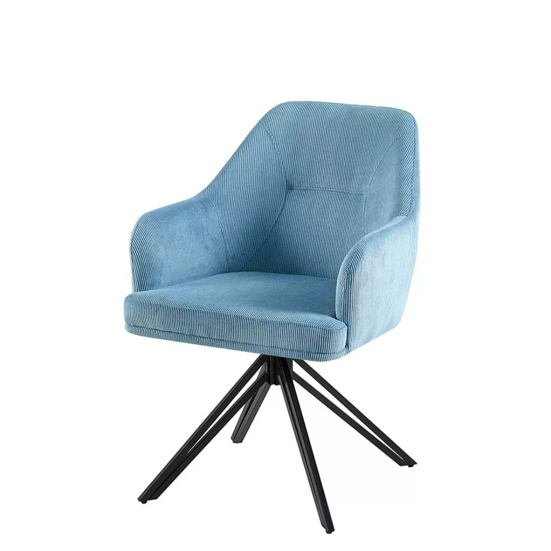 Esstisch Stühle Cord drehbar in Hellblau Gestell aus Metall (2er Set) günstig online kaufen