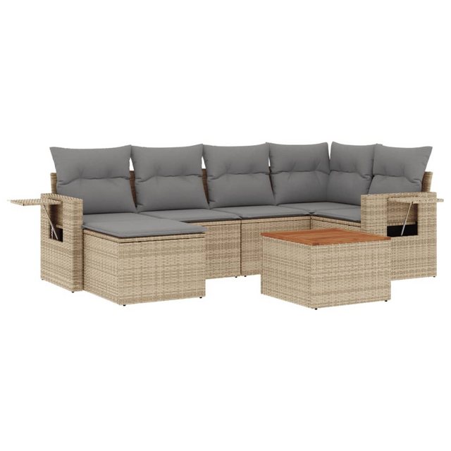 vidaXL Sofaelement 7-tlg. Garten-Sofagarnitur mit Kissen Beige Poly Rattan günstig online kaufen