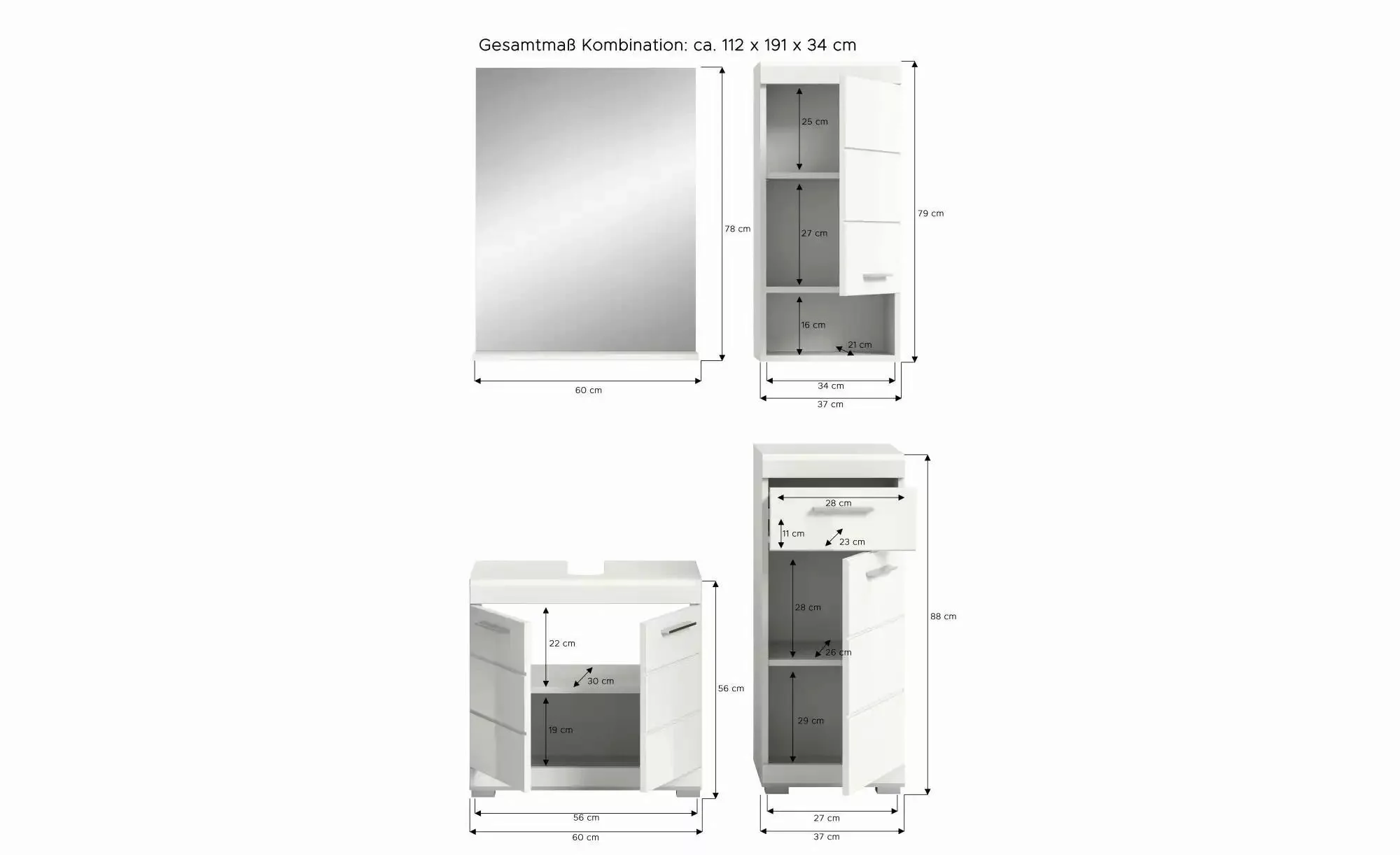 Badkombination  Schloonsee ¦ weiß ¦ Maße (cm): B: 112 H: 191 Schränke > Bad günstig online kaufen