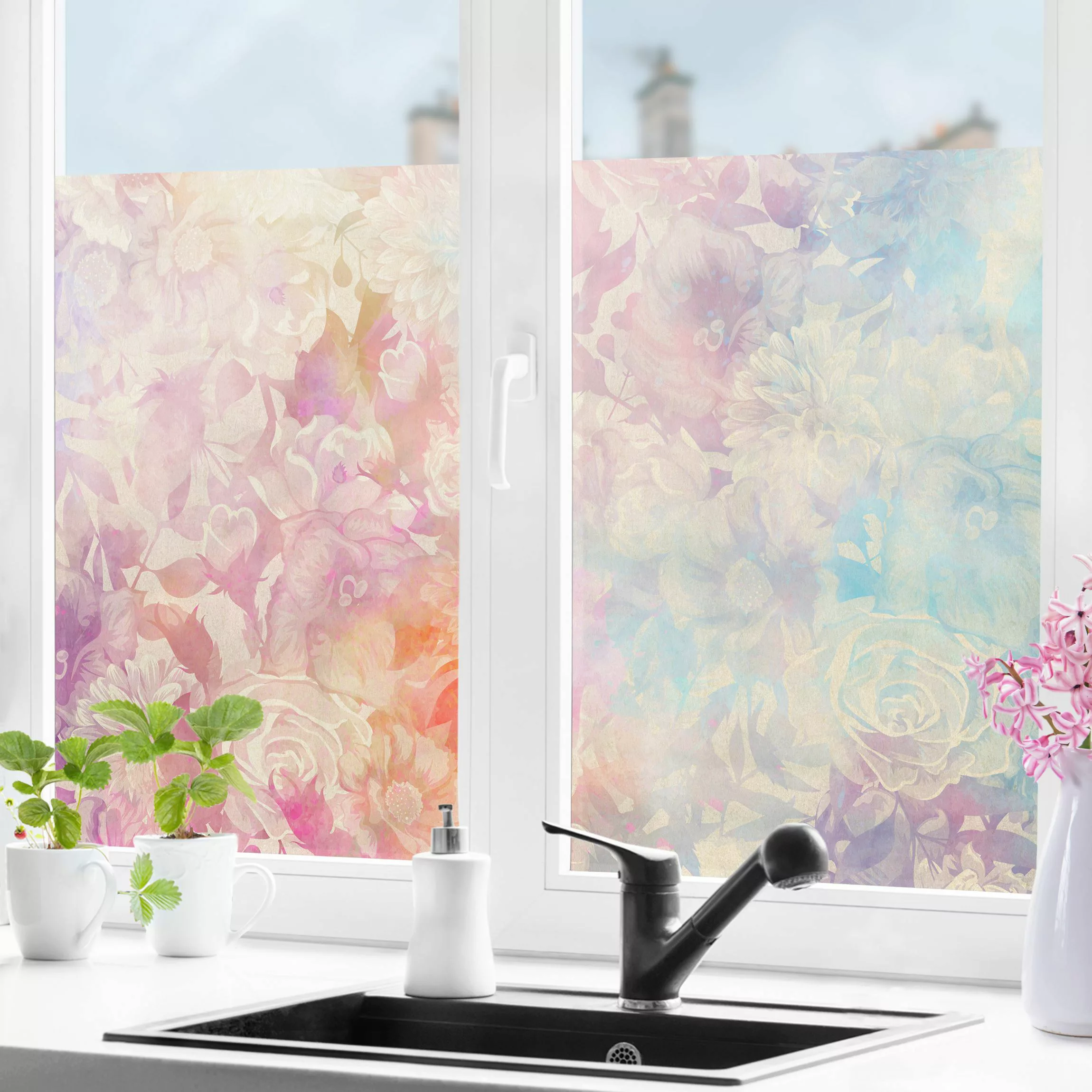 Fensterfolie Zarter Blütentraum in Pastell günstig online kaufen