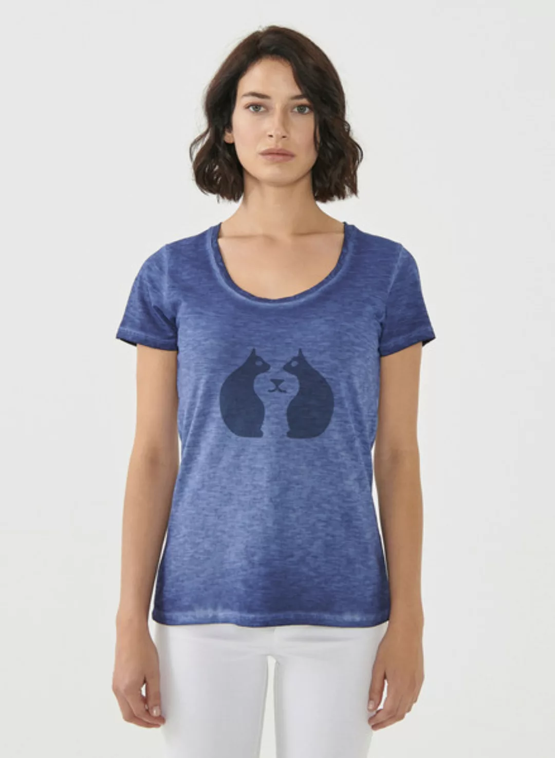 Cold Pigment Dyed T-shirt Aus Bio-baumwolle Mit Katzen-print günstig online kaufen
