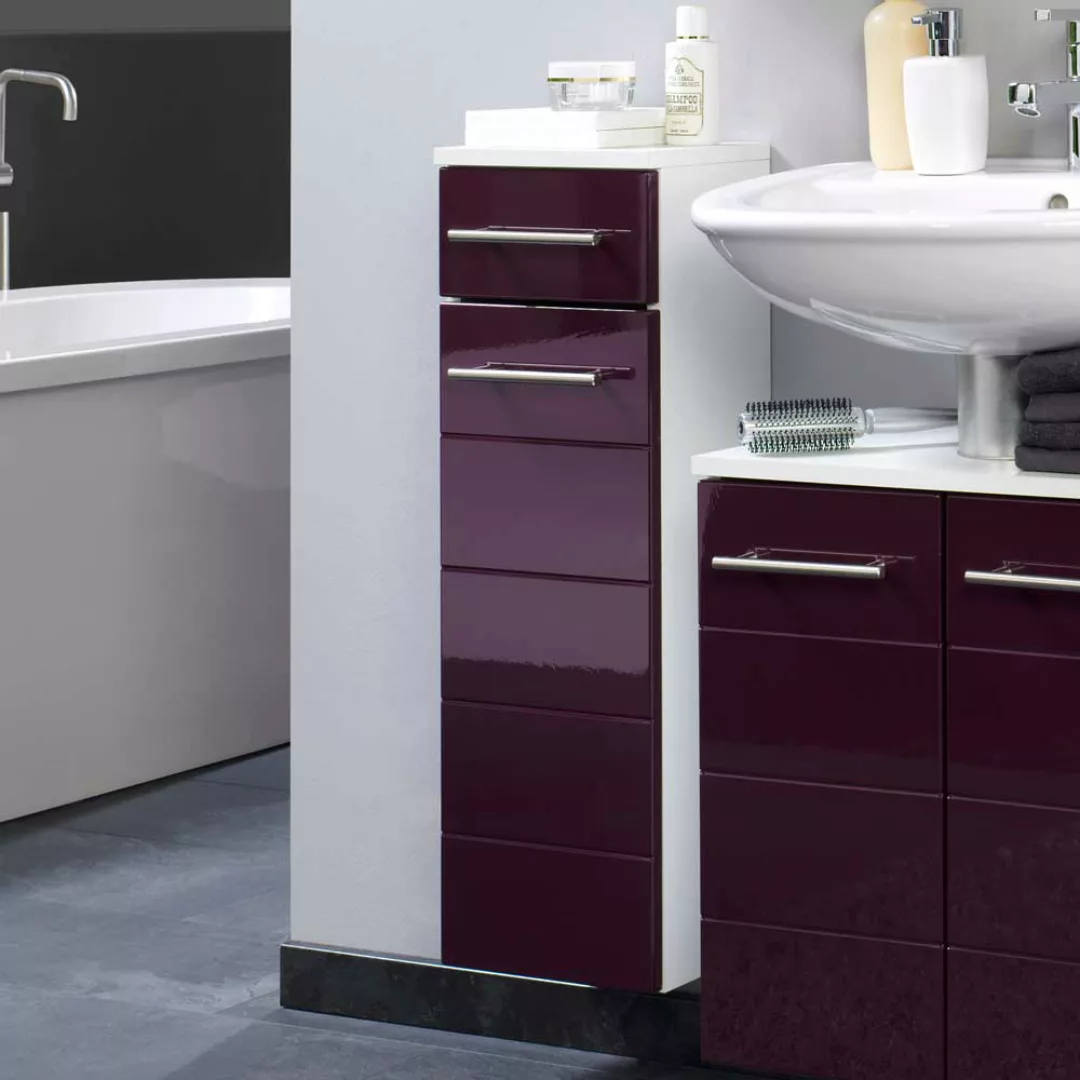 Badezimmer Unterschrank in Aubergine Hochglanz hängend günstig online kaufen