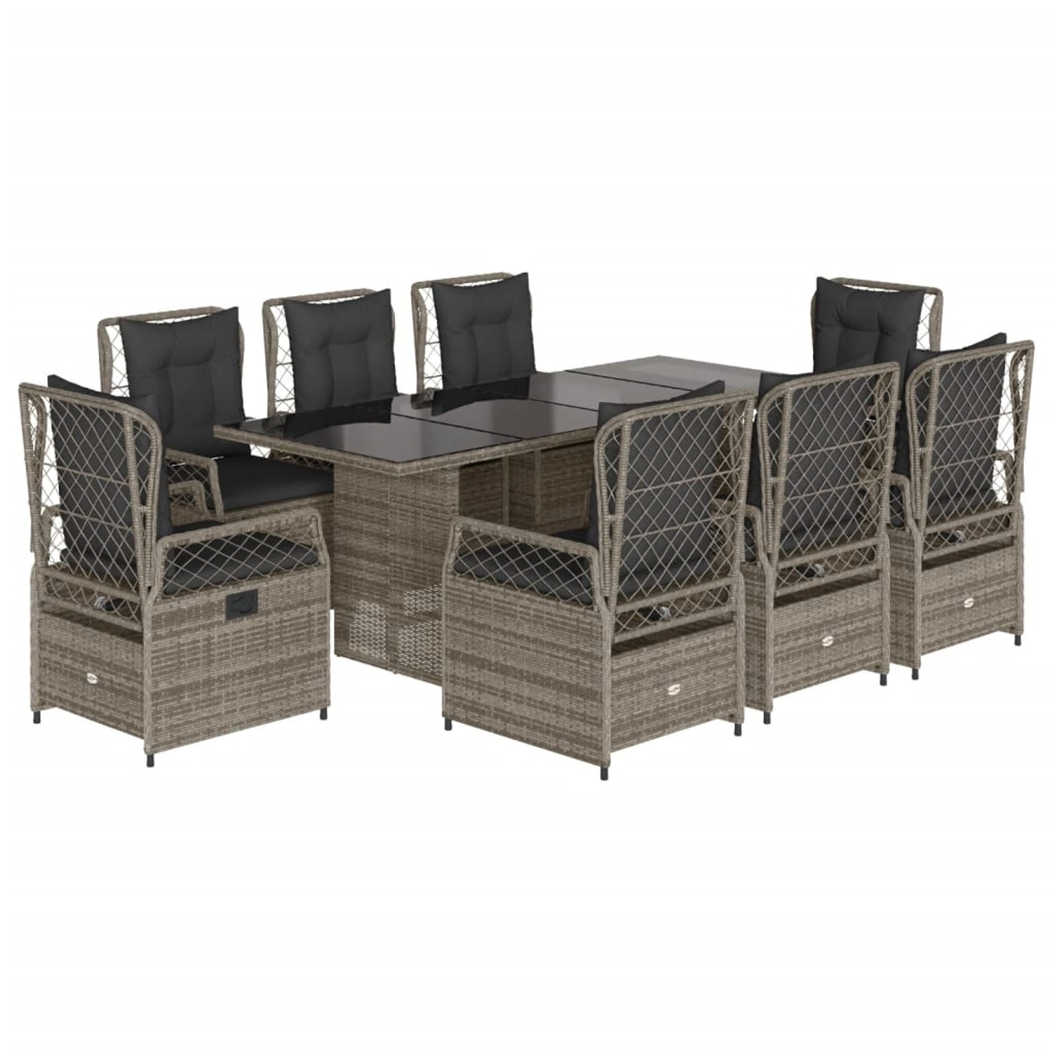 vidaXL 9-tlg Garten-Essgruppe mit Kissen Grau Poly Rattan Modell 94 günstig online kaufen