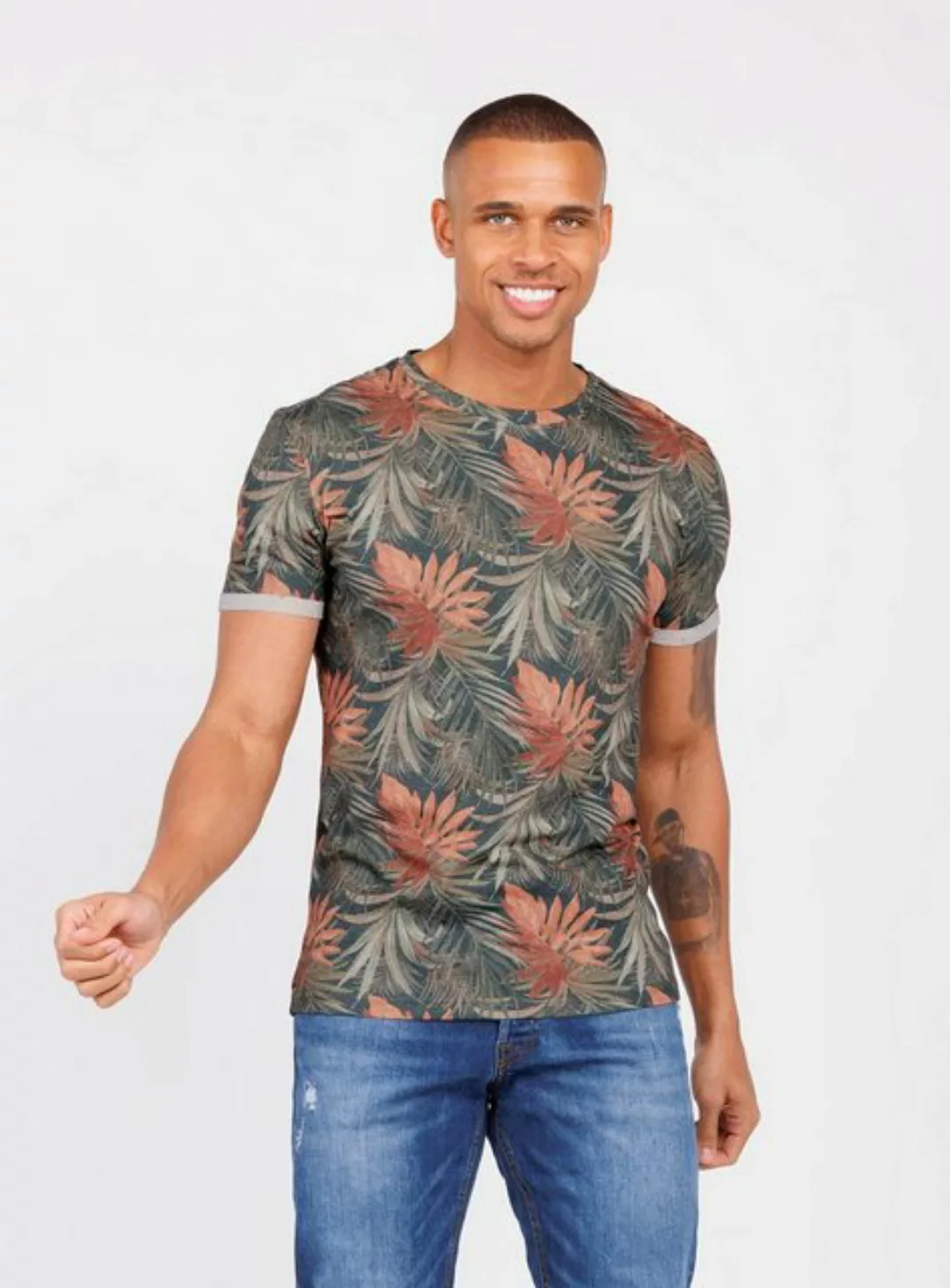 Key Largo T-Shirt MT00488 Leaf Hawaii Look Blumenmuster Rundhalsauschnitt a günstig online kaufen