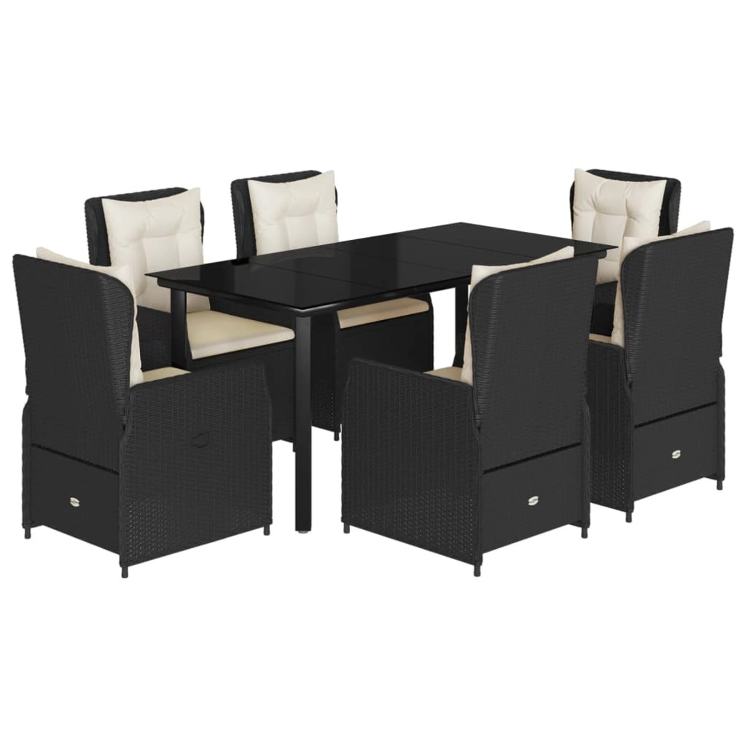 vidaXL 7-Tlg Garten-Essgruppe mit Kissen Schwarz Poly Rattan 3262837 günstig online kaufen
