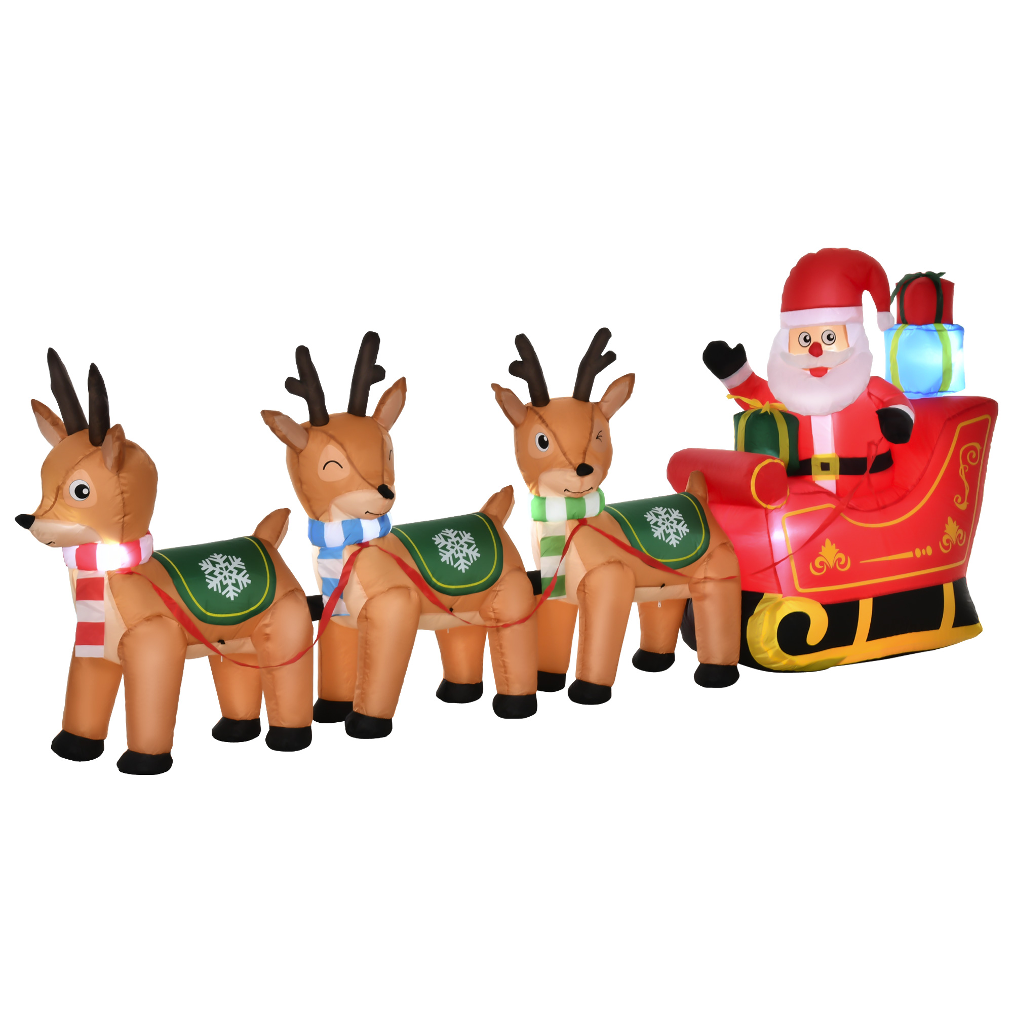 HOMCOM Aufblasbarer Weihnachtsmann auf Schlitten mit 3 Hirschen 1,3 m Weihn günstig online kaufen