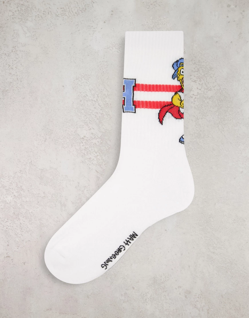 ASOS DESIGN – Sportsocken mit Homer-College-Motiven-Weiß günstig online kaufen