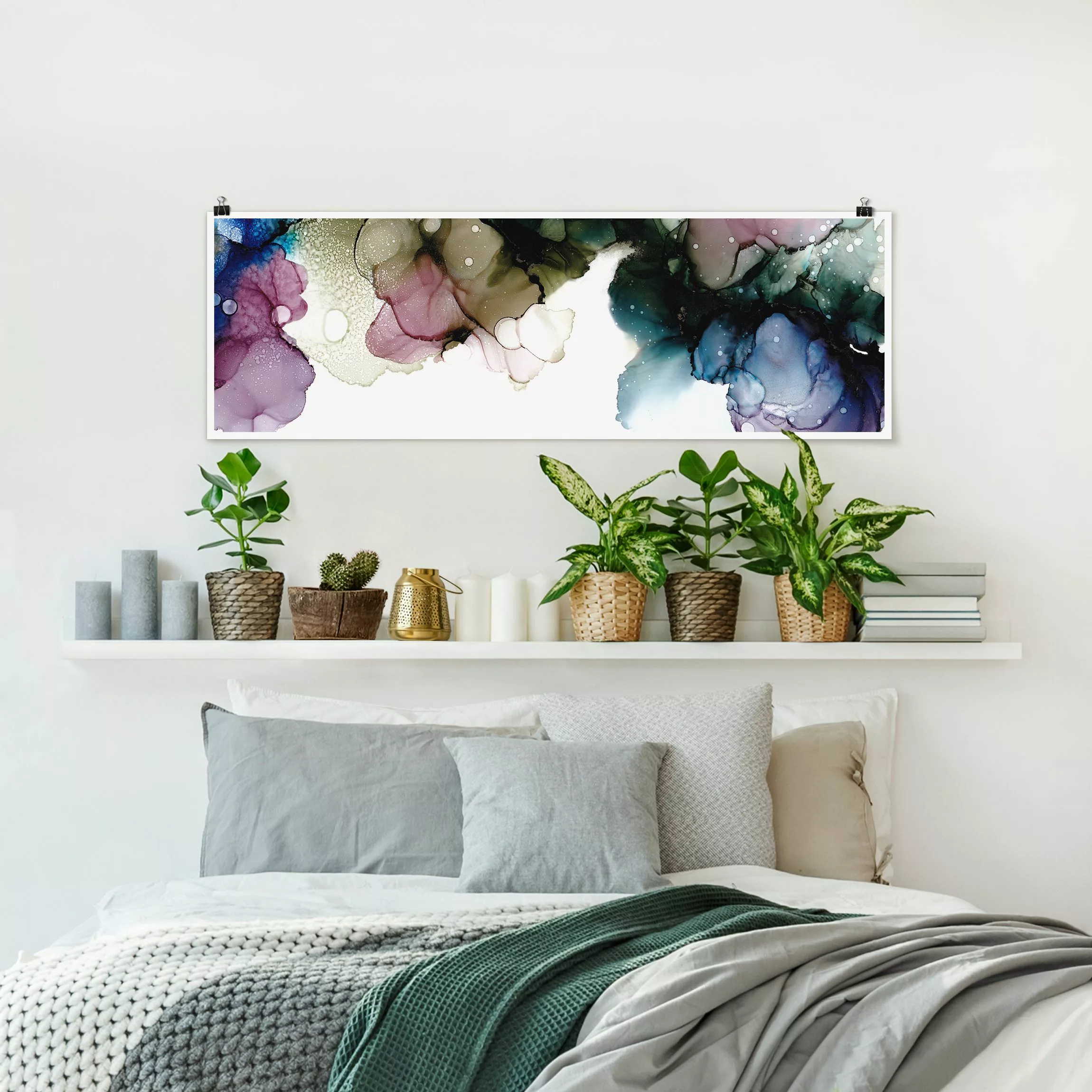 Poster Blumenbogen mit Gold günstig online kaufen