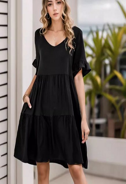 SEGUEN Sommerkleid Women's Sommer Casual V-Ausschnitt Doll's Dreilagige Pli günstig online kaufen