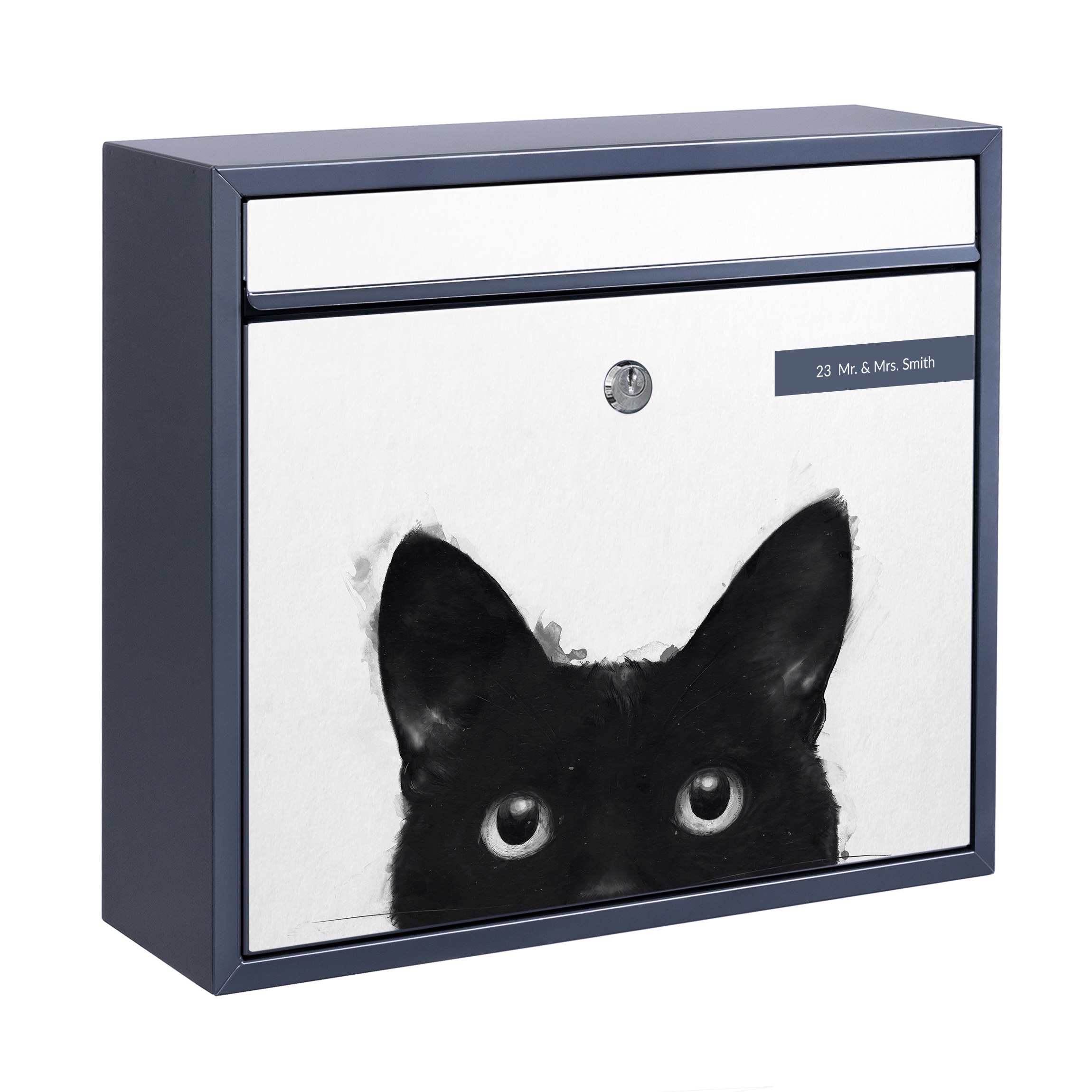 Briefkasten mit eigenem Text Illustration Schwarze Katze auf Weiß Malerei günstig online kaufen