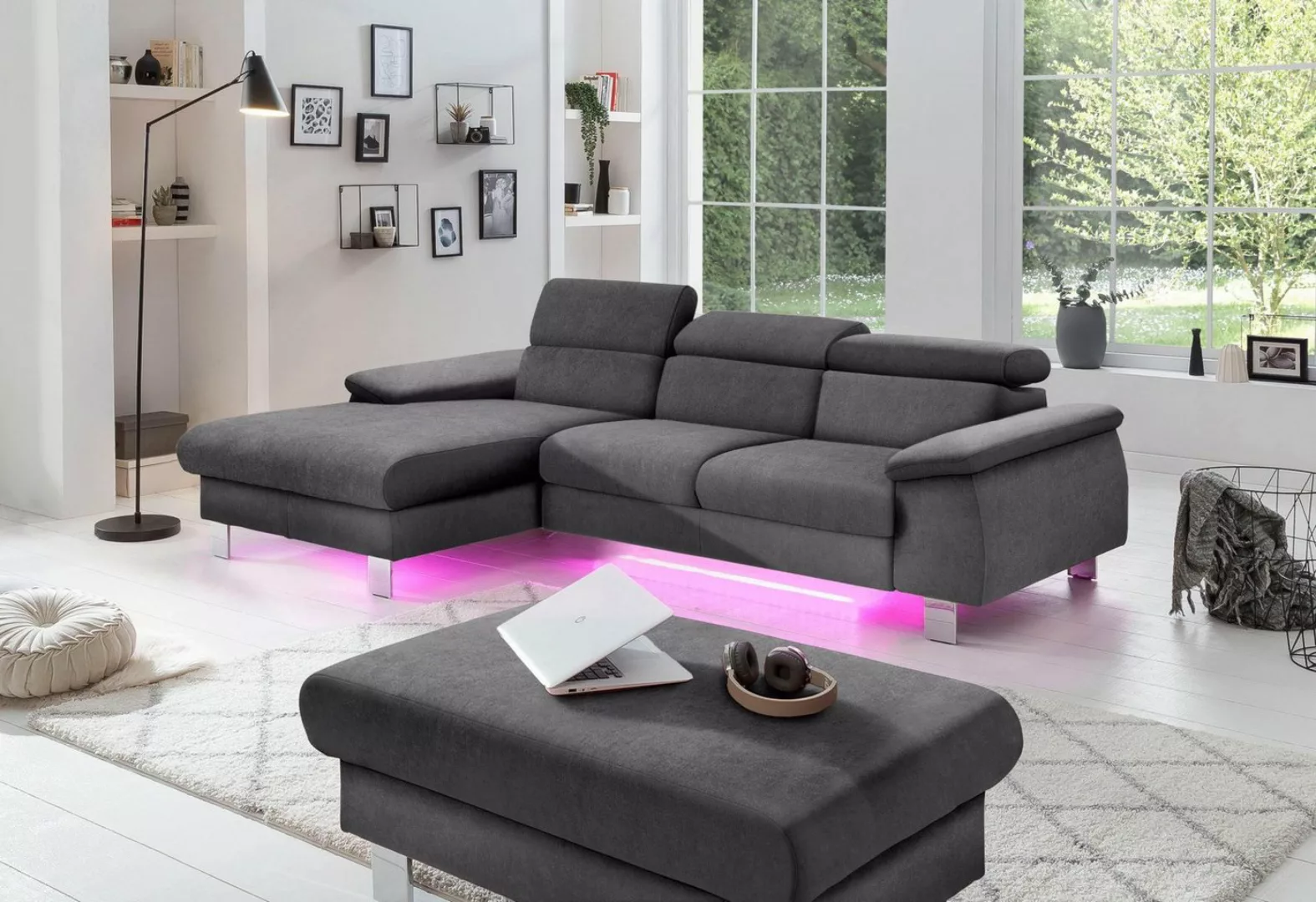 COTTA Ecksofa Komaris, Ecksofa, wahlweise mit RGB-LED-Beleuchtung und Bettf günstig online kaufen