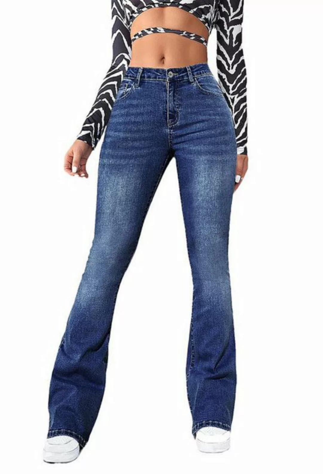 CHENIN Slouchy Jeans Slim-fit-bootcut-hose für damen mit ausgewaschenen jea günstig online kaufen