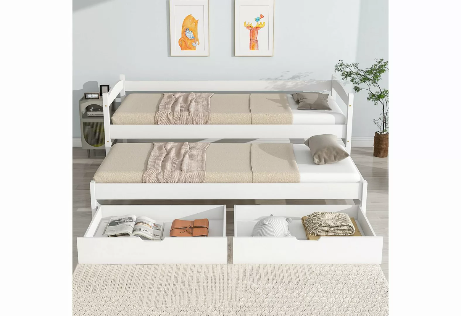 IDEASY Kinderbett Jugendbett, Twin mit Rollen und Stauraum, 200x90 cm/190x9 günstig online kaufen