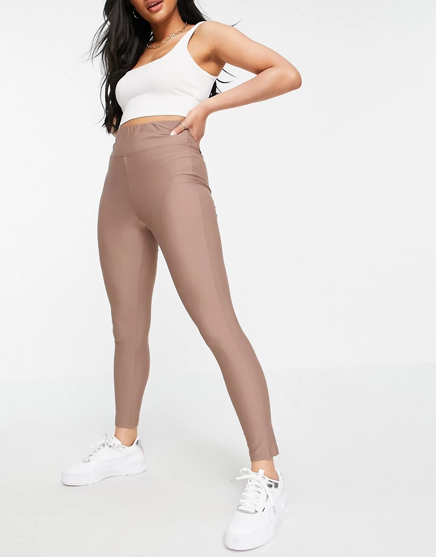 ASOS DESIGN Hourglass – Matt glänzende Leggings in Taupe mit breitem Bund-N günstig online kaufen