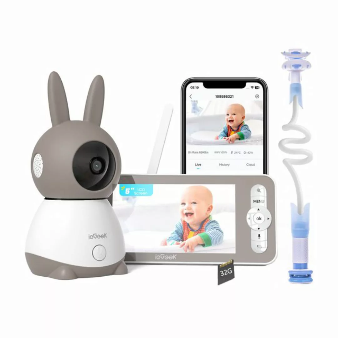 ieGeek Video-Babyphone 5 Zoll Babyphone mit Kamera 2K/3MP WLAN Video Babyfo günstig online kaufen