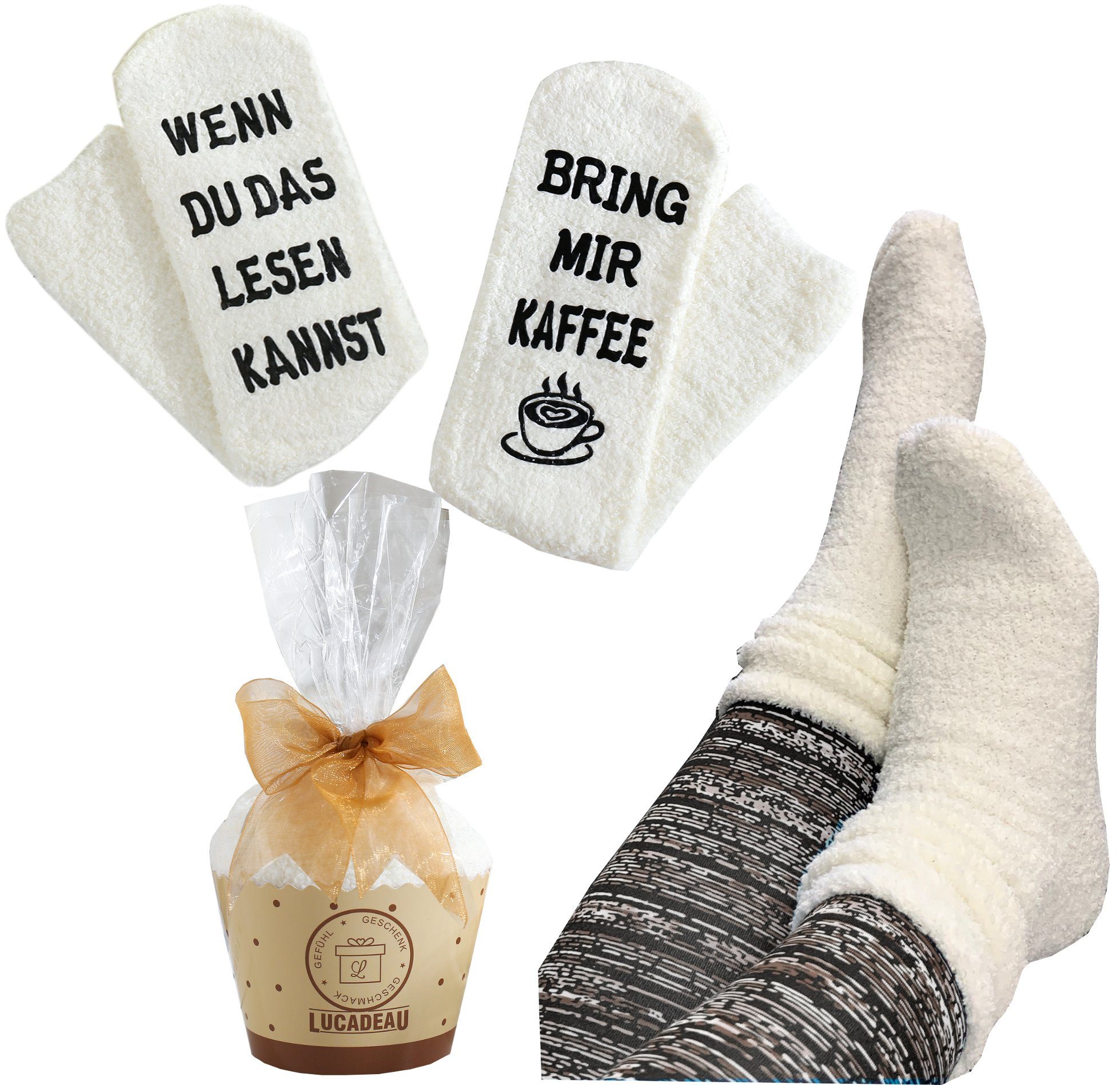 Lucadeau Kuschelsocken mit Spruch "bring mir günstig online kaufen