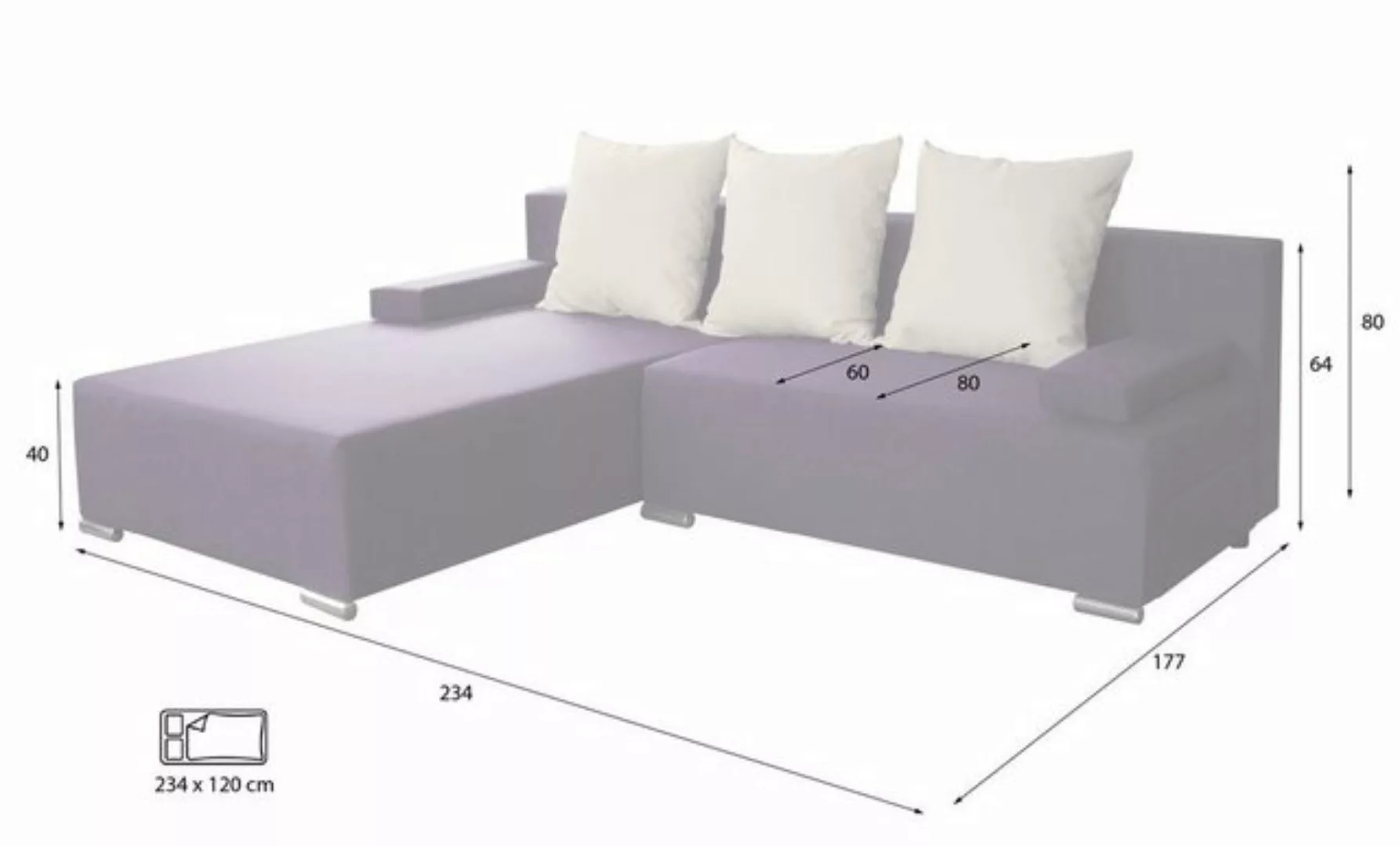 Fun Möbel Ecksofa Sofa LUCY mit Schlaffunktion und Ottomane, inkl. 3 Rücken günstig online kaufen