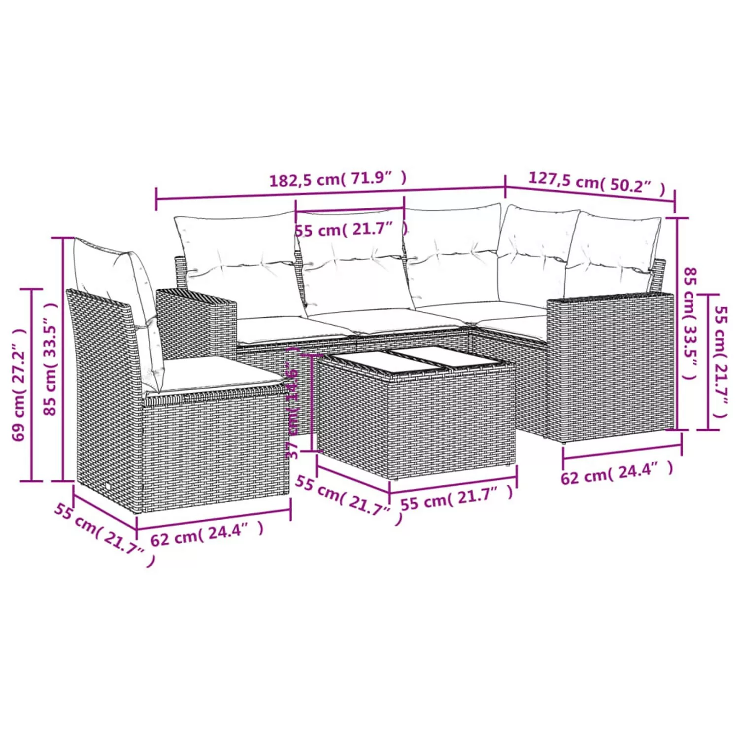 vidaXL 6-tlg Garten-Sofagarnitur mit Kissen Hellgrau Poly Rattan Modell 3 günstig online kaufen