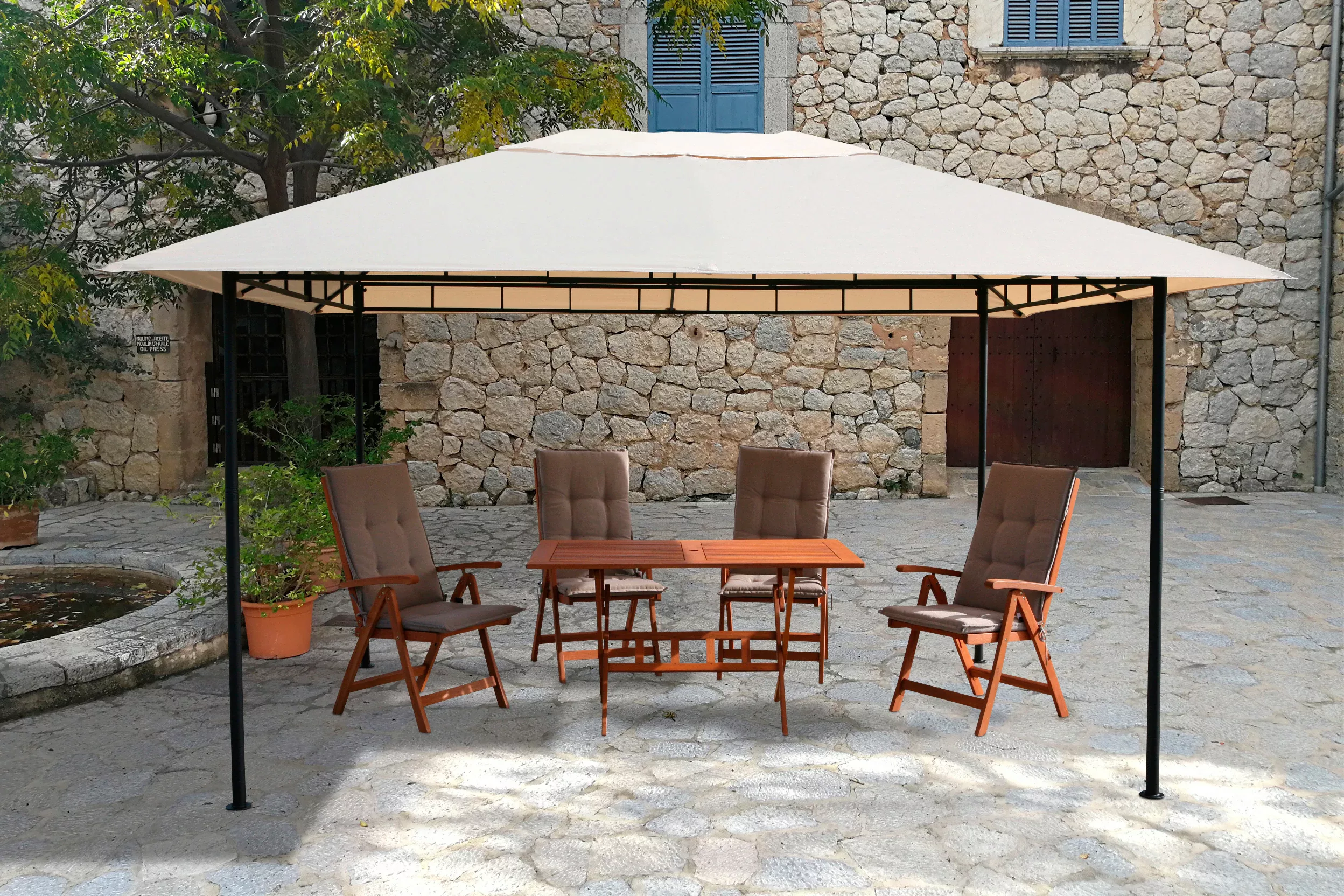 Grasekamp Pavillon Amalfi Flex beige Stahl B/H/L: ca. 300x256x400 cm günstig online kaufen