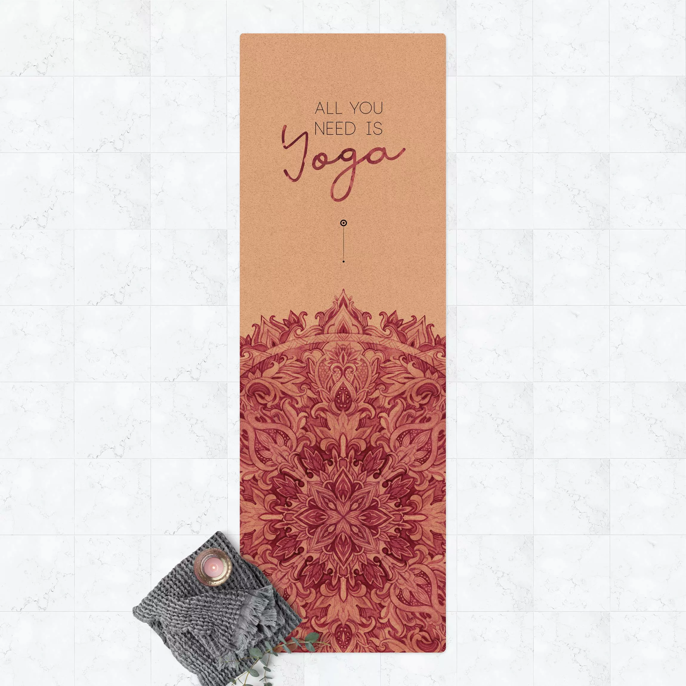 Kork-Teppich Spruch All you need is Yoga Rot günstig online kaufen