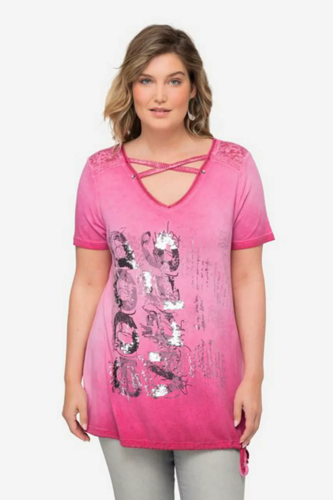 MIAMODA Rundhalsshirt T-Shirt V-Ausschnitt mit Zierbändern Halbarm günstig online kaufen