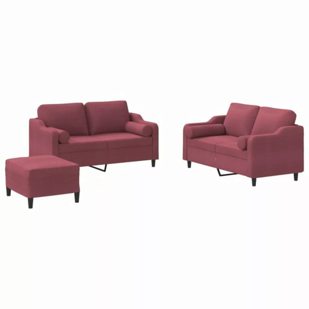 vidaXL Sofa Sofagarnitur Set mit Kissen Stoff, 3-tlg., Rot günstig online kaufen