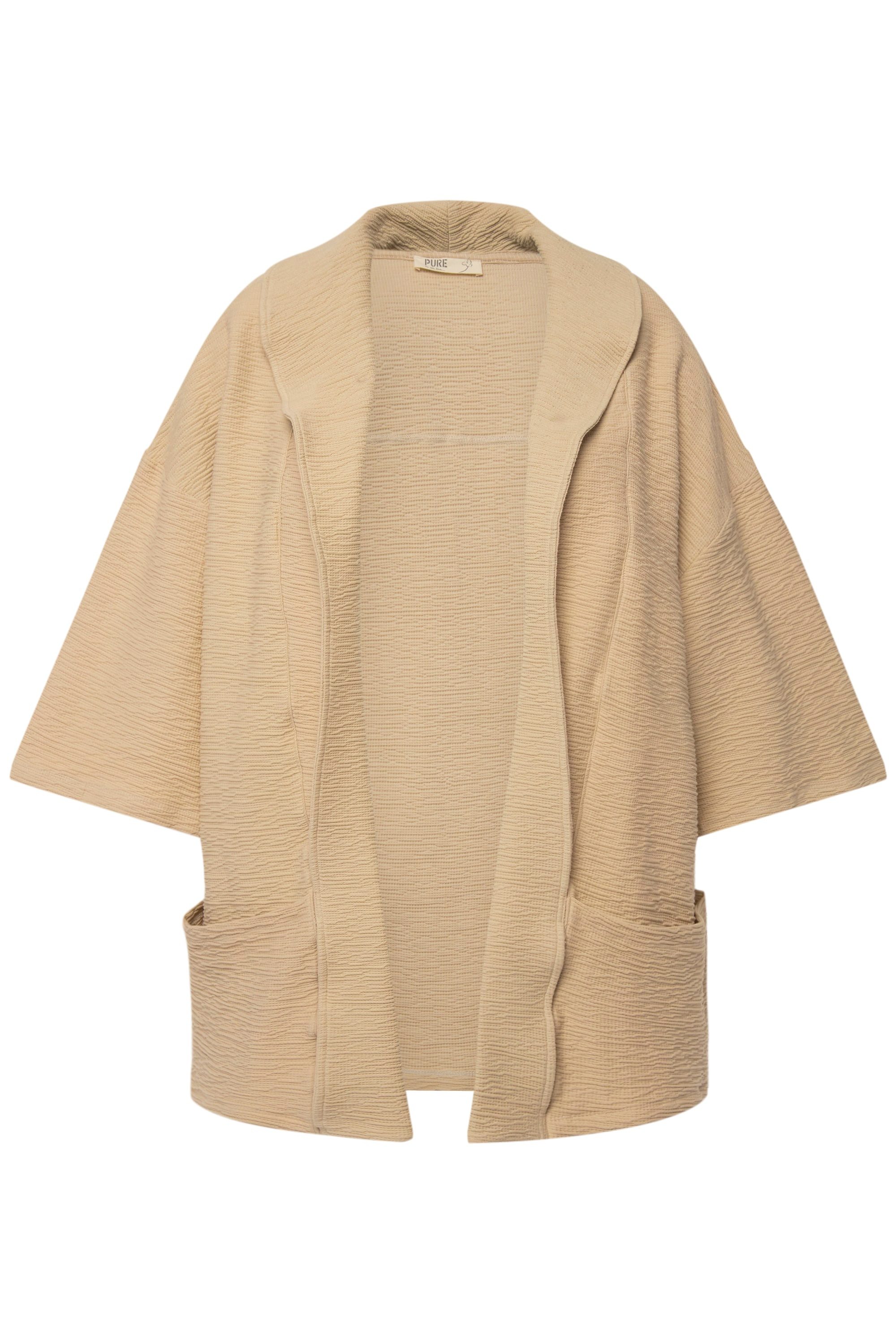 Ulla Popken Sweatjacke Sweat-Kimono 3D-Struktur Kragen günstig online kaufen