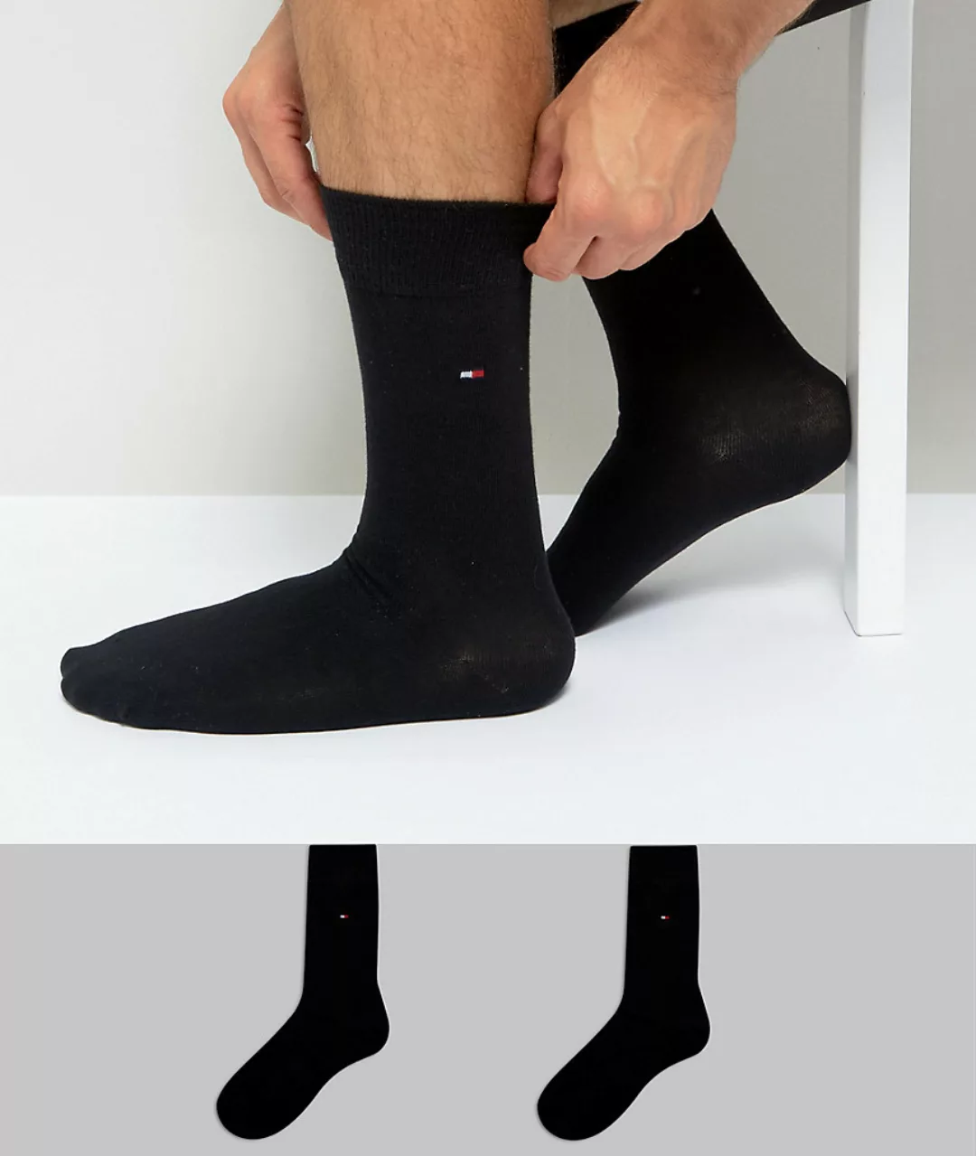 Tommy Hilfiger – Klassische schwarze Socken im 2er-Pack günstig online kaufen